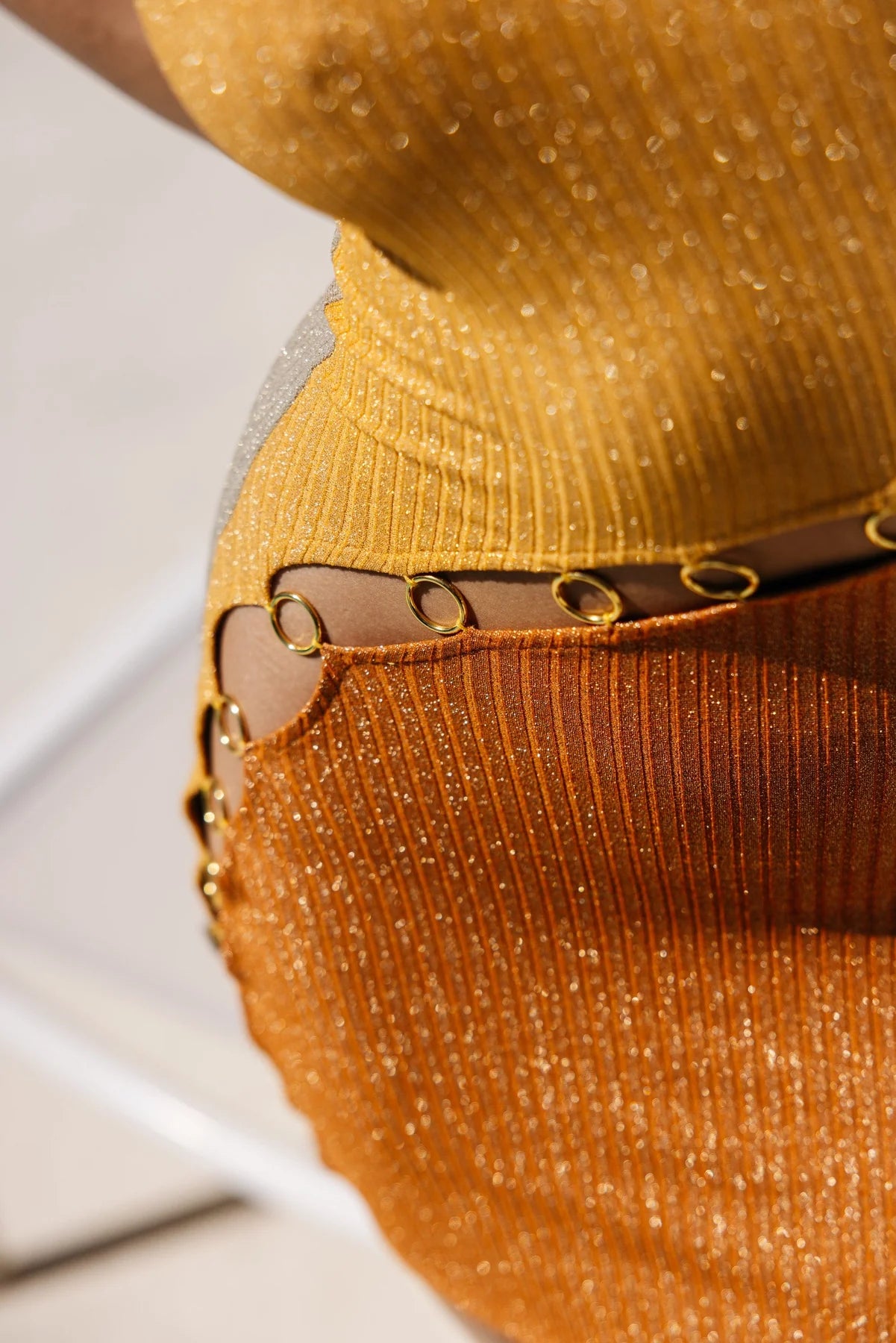 Ring Adorned Ribbed Mini Dress