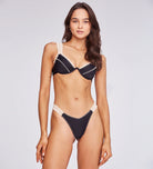 Minimal coverage black ruched bottom with crochet side straps