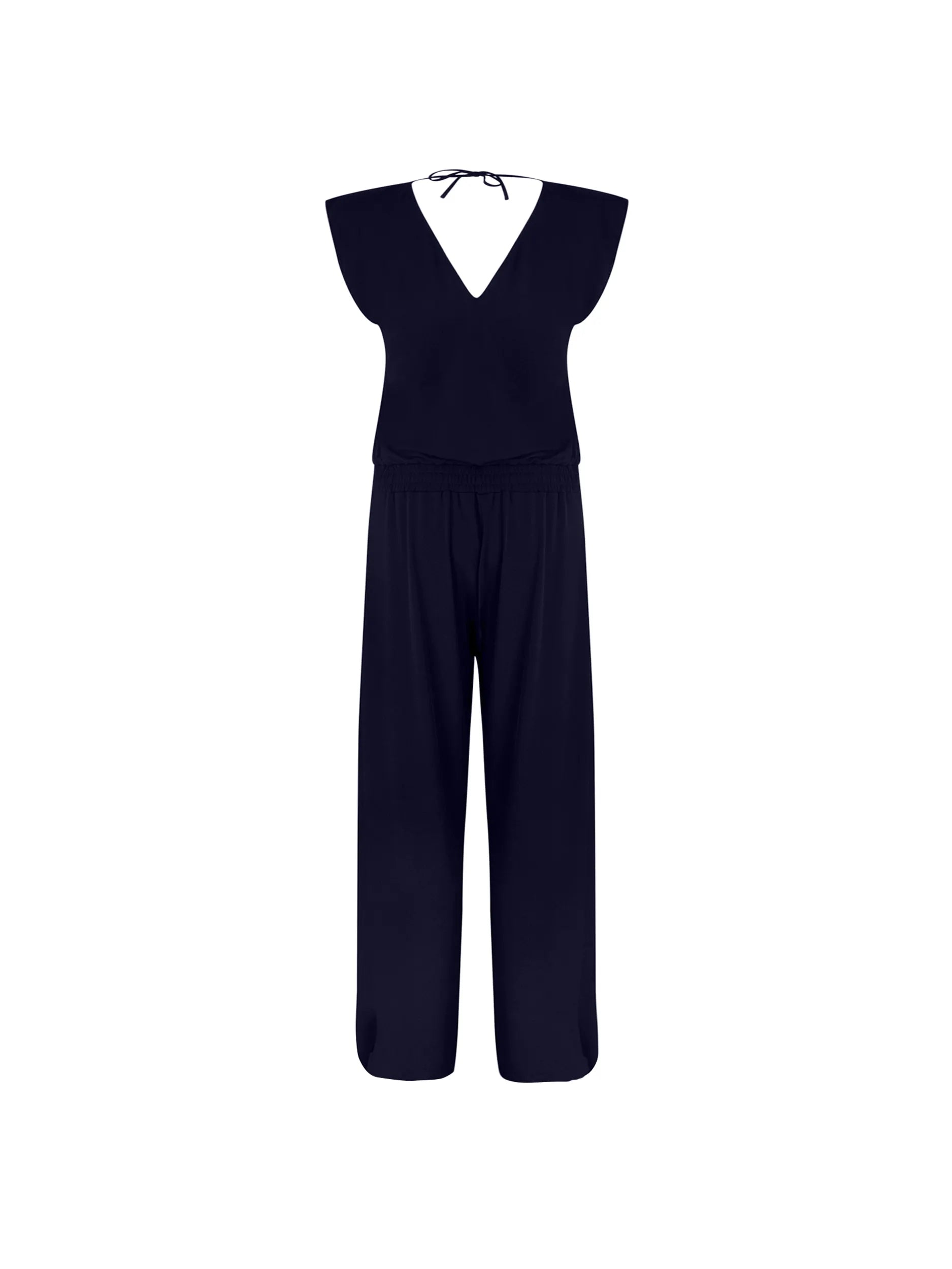 V-neck jumpsuit with short sleeves in Navy