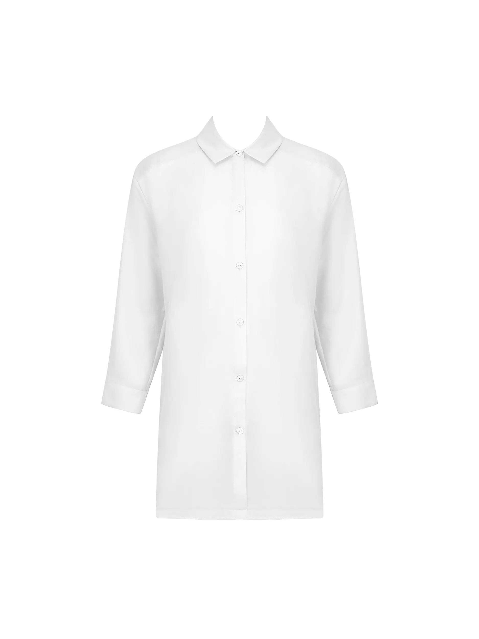 Oversized white collared button down in cotton/silk blend