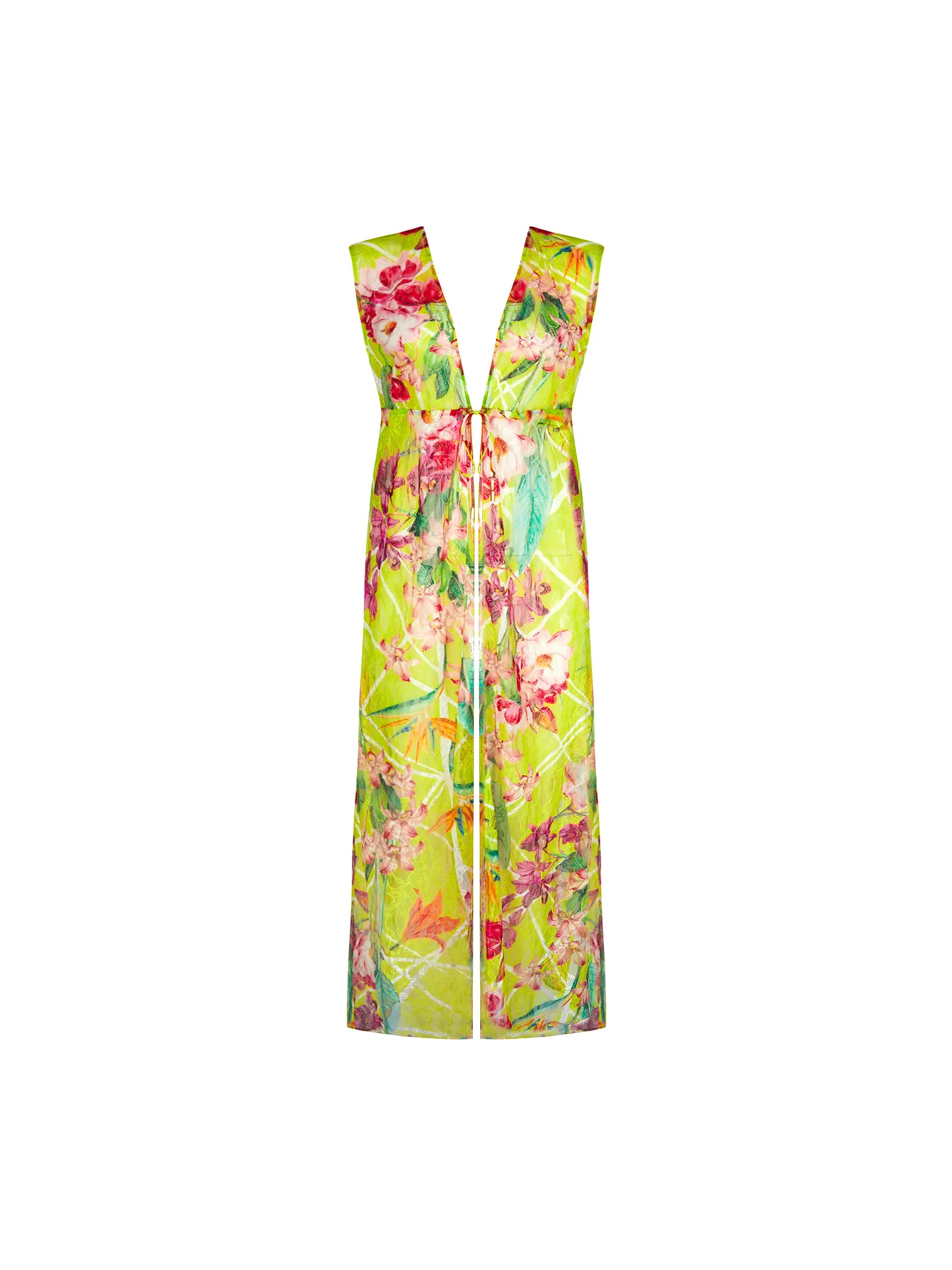 Multicolor sheer coverup dress in floral print