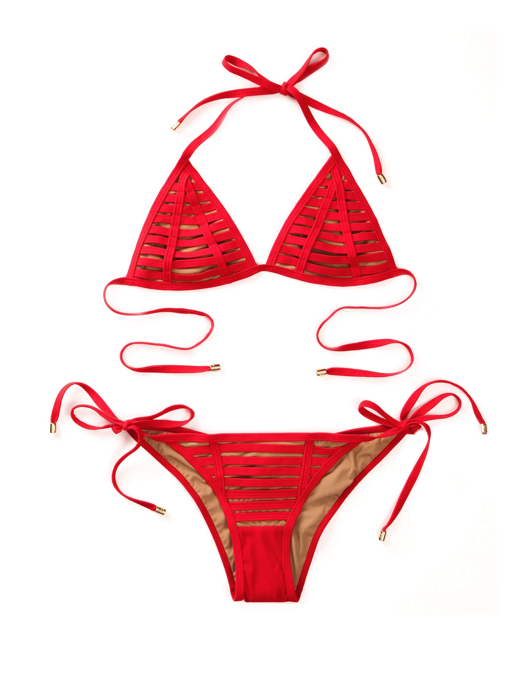 Ruched back tie side bottom in red