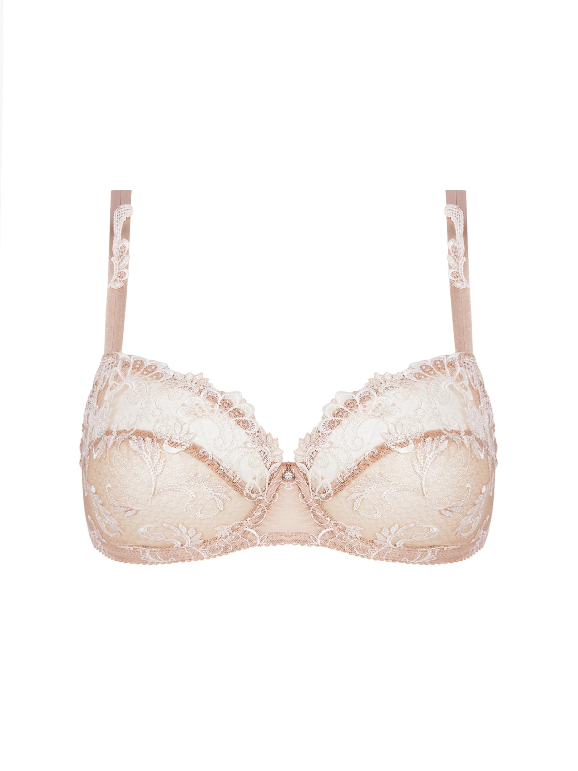 Nude Underwire Bra With Floral Embroidery
