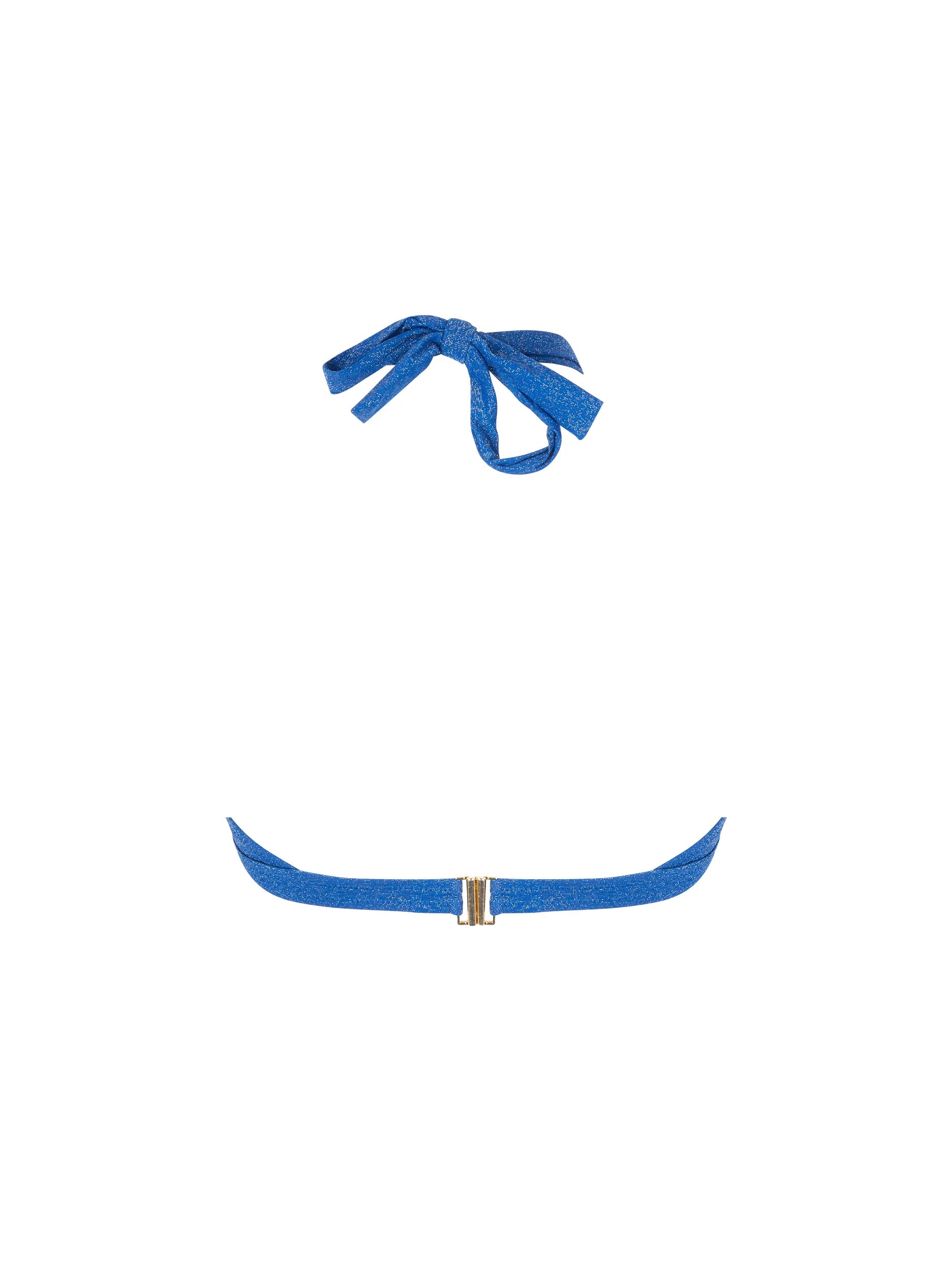 Shimmery high neck top with front ring detail in blue