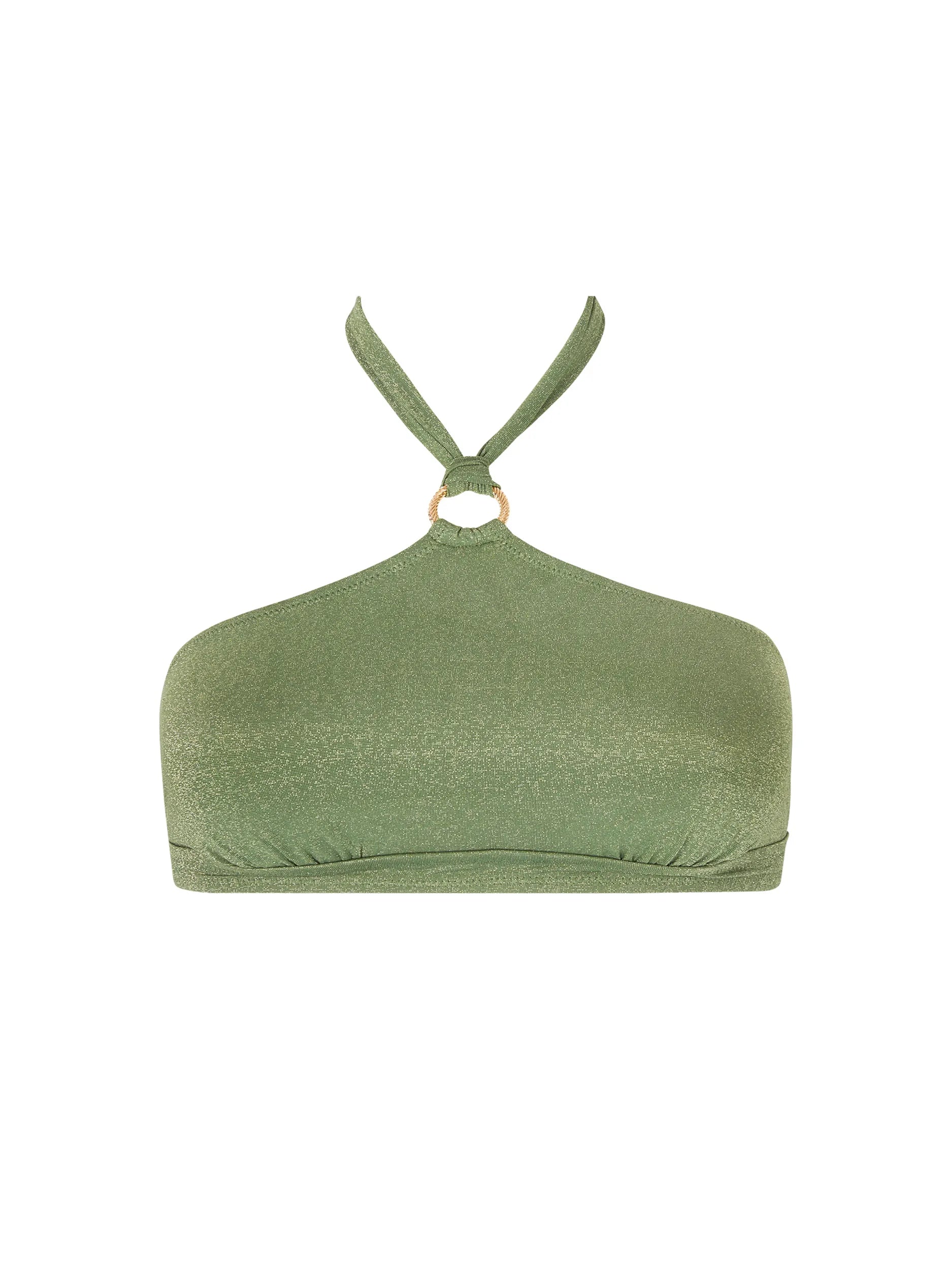 Shimmery solid knit bralette, featuring an engraved jewelry ring with a choker effect