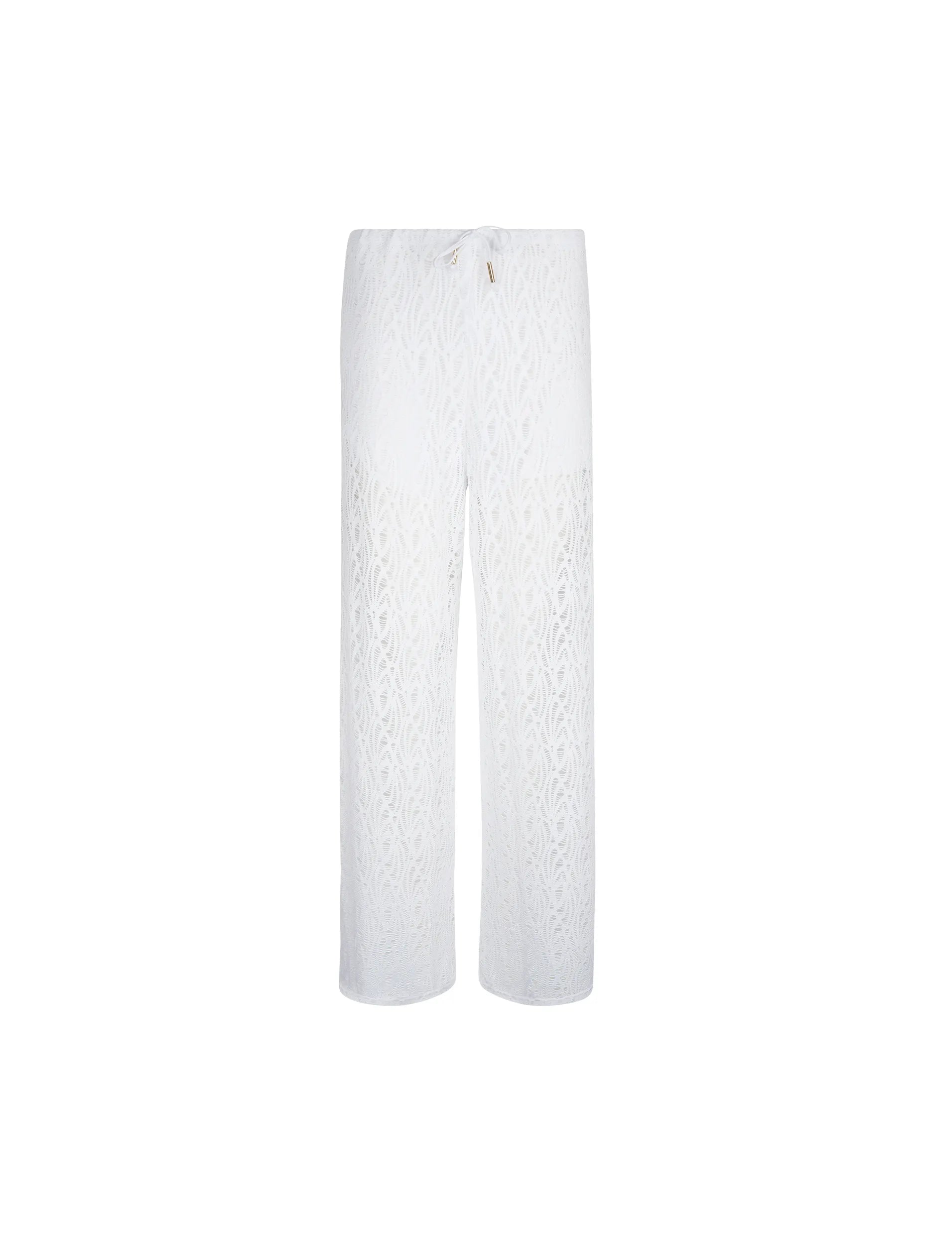 Open knit drawstring pants in white