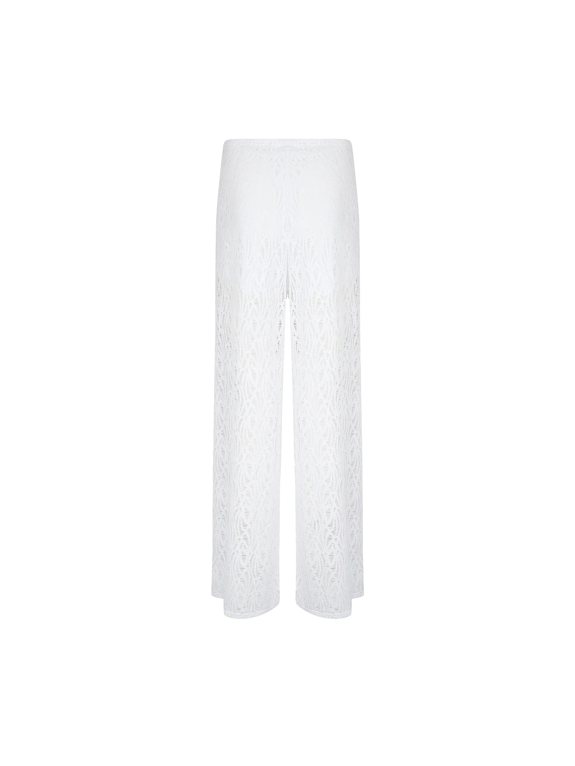 Open knit drawstring pants in white