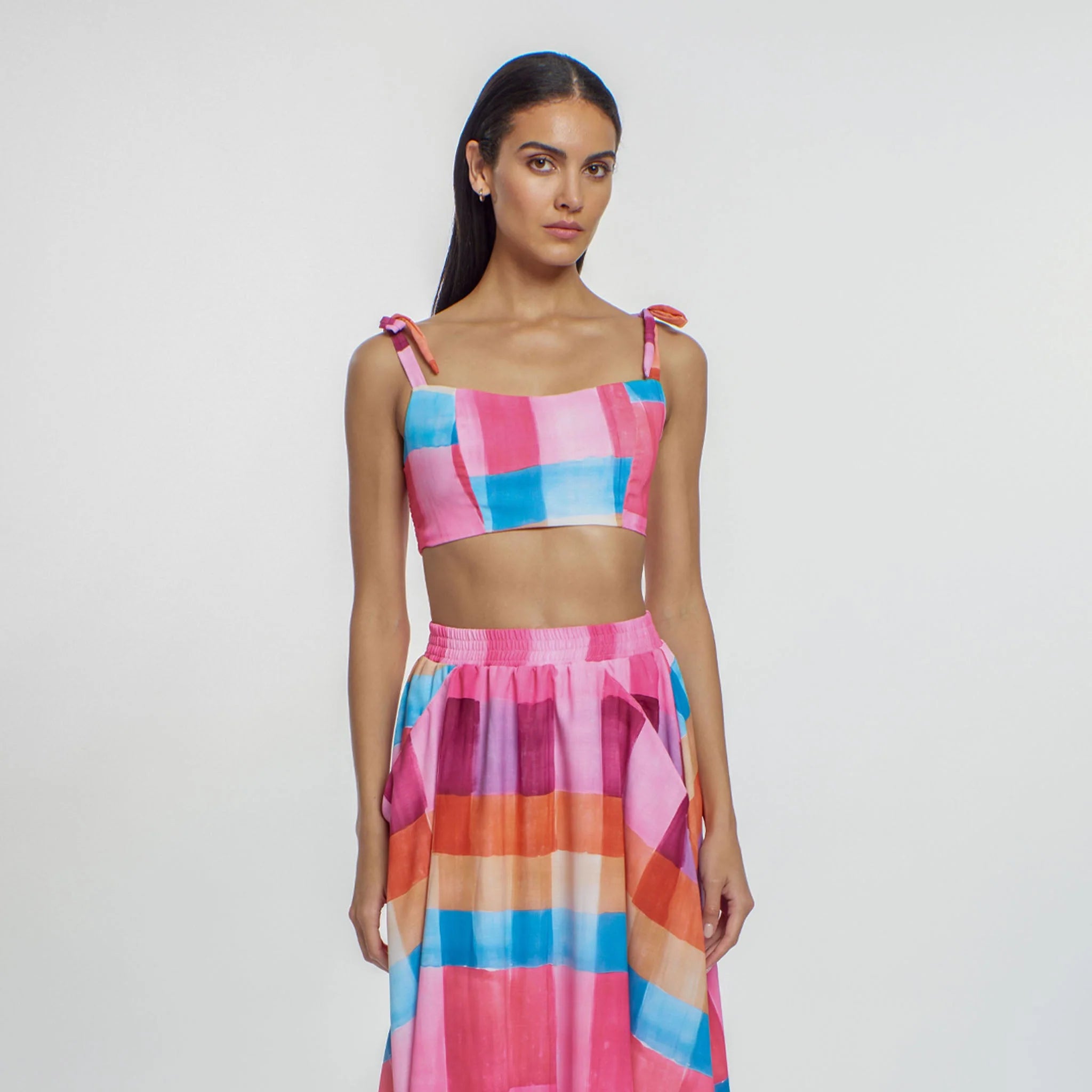 Multicolor Smocked Crop Top