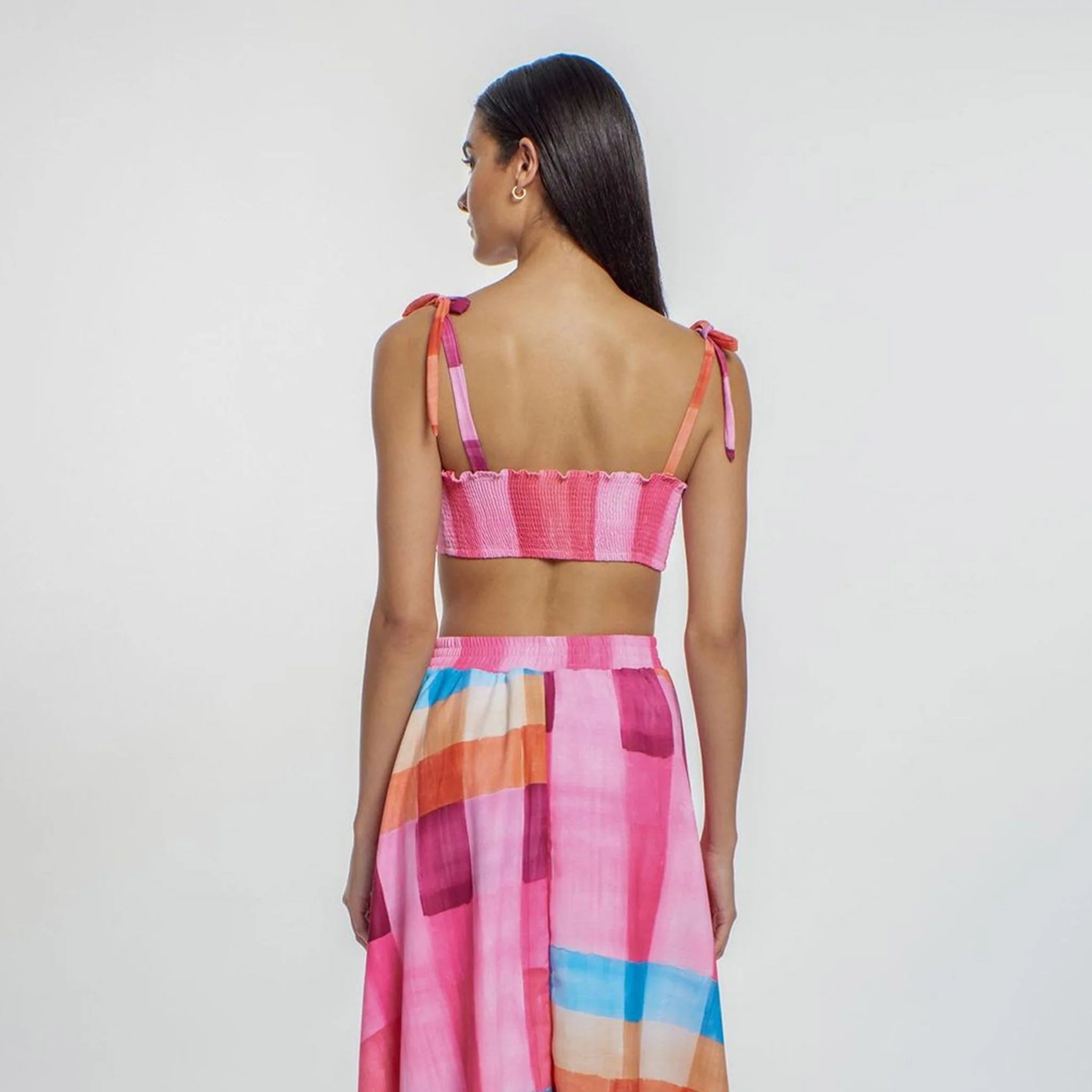 Multicolor Smocked Crop Top