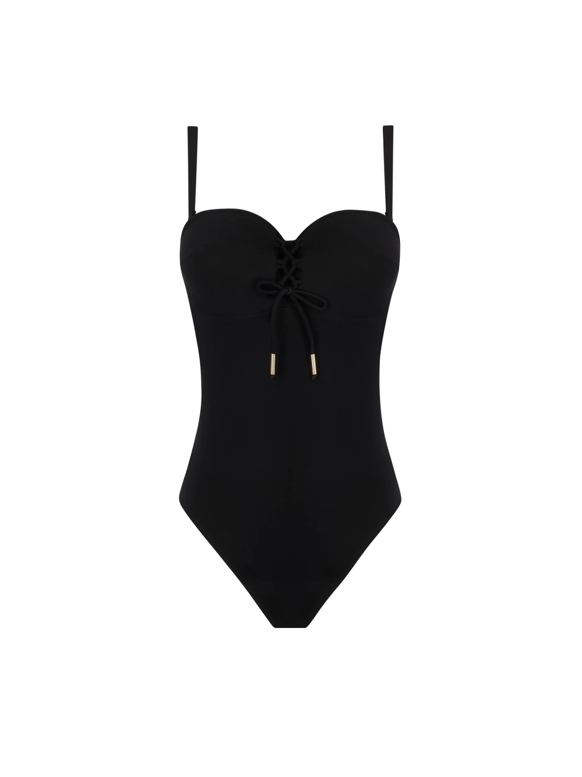 Black lace up one piece with removable straps and a low back