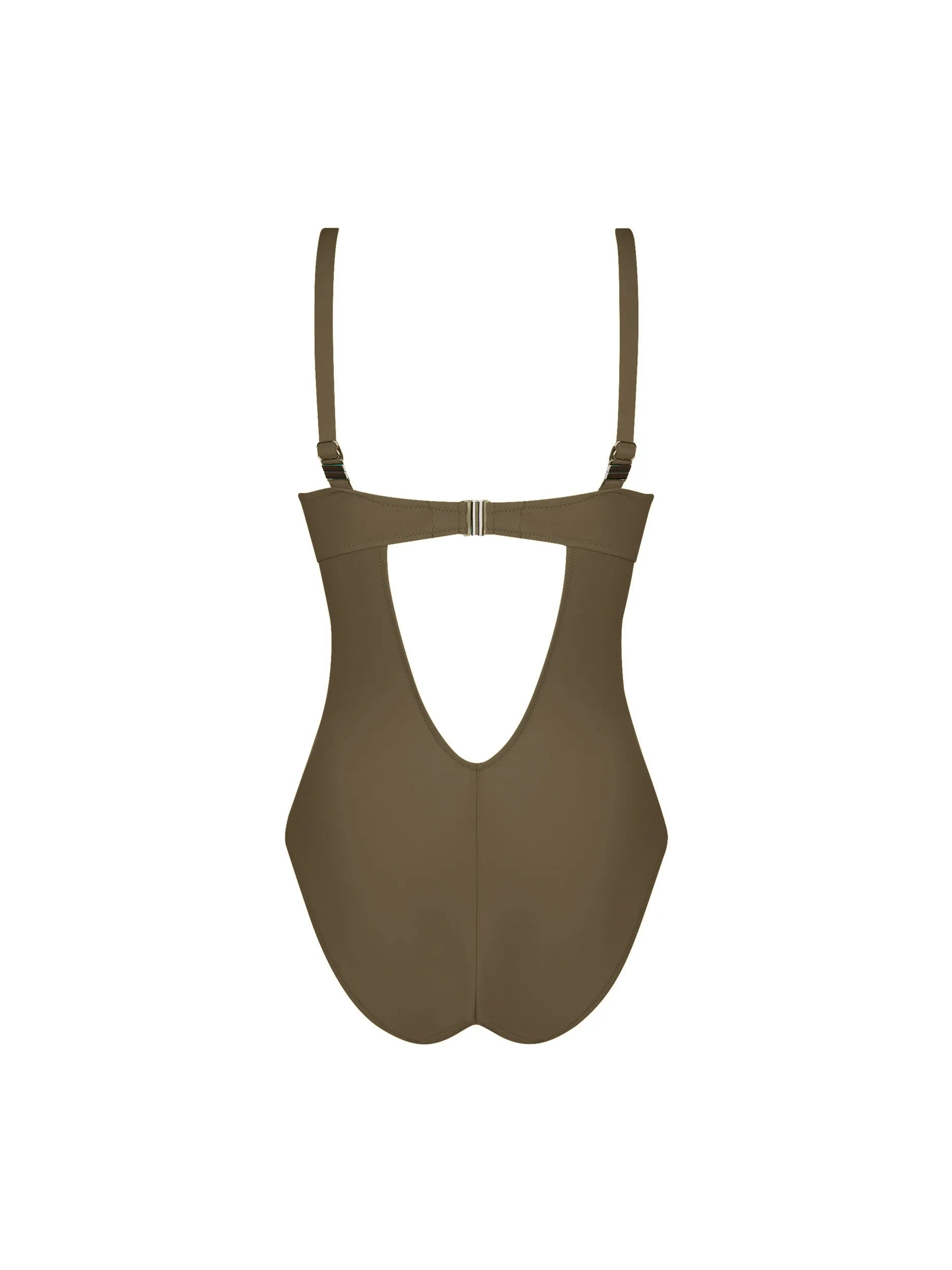 Padded cross front one piece with back clasp in dark green