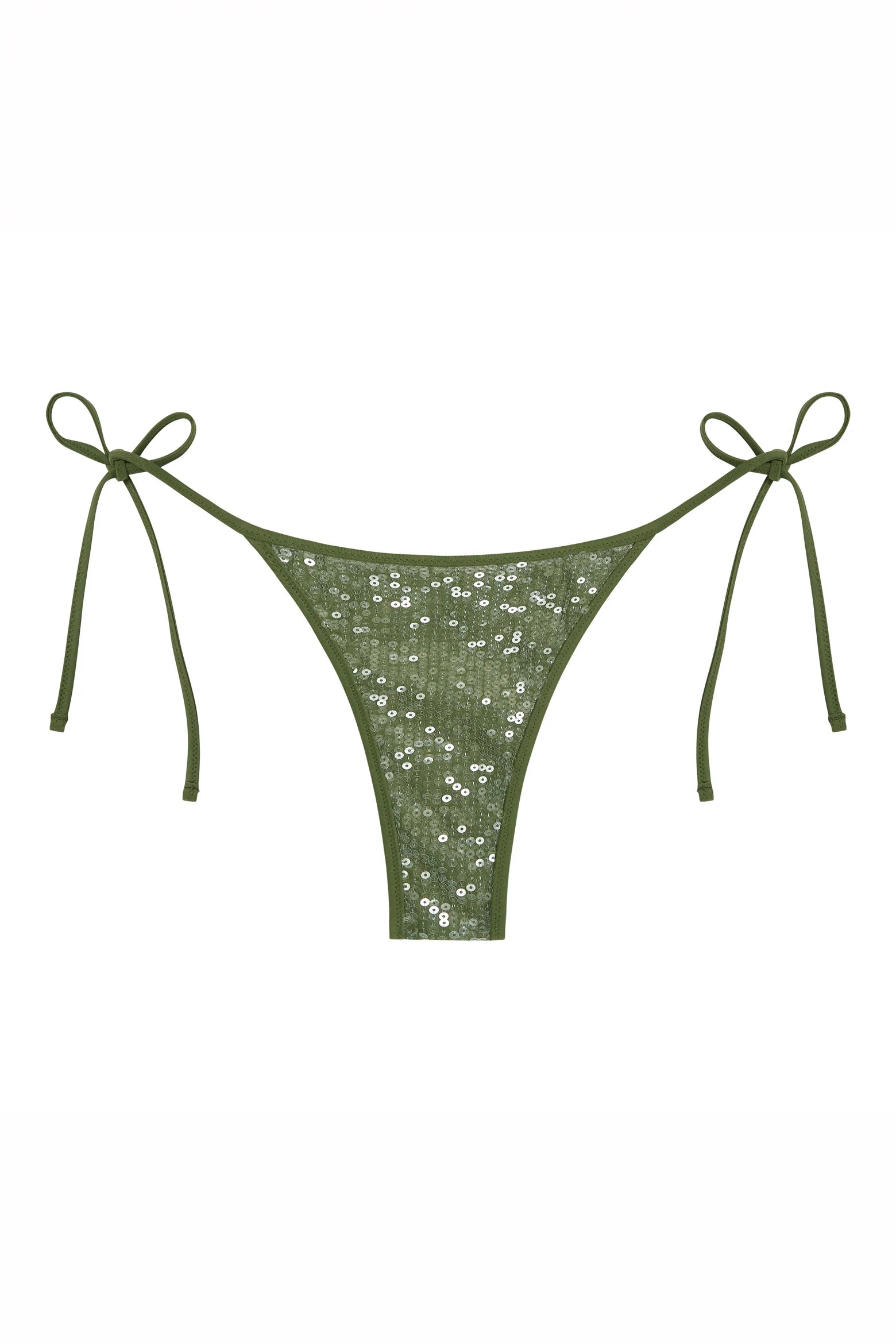 Tie side bikini bottom in dark green with sequins