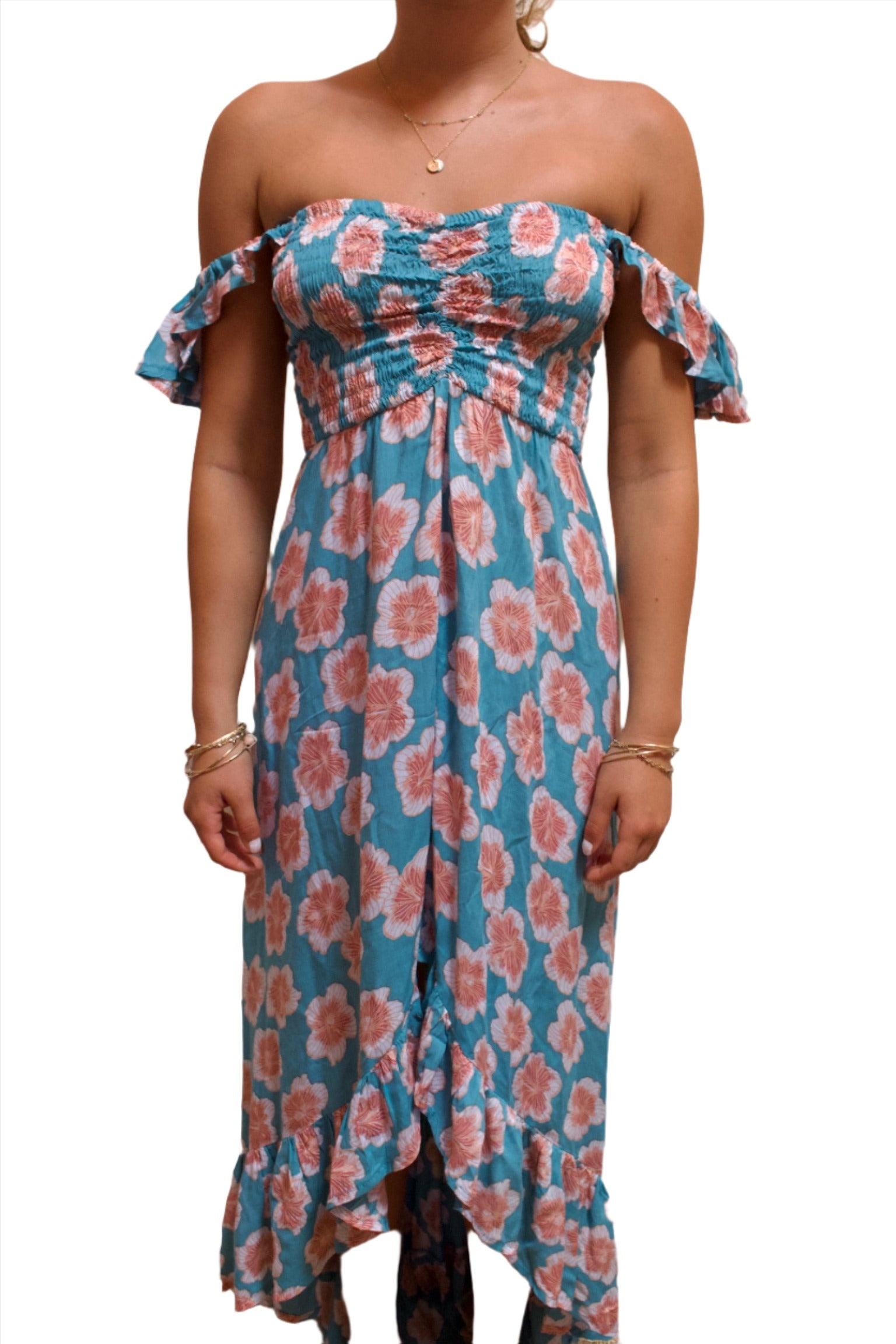 Ruffled Sleeve Floral Print Maxi Dress