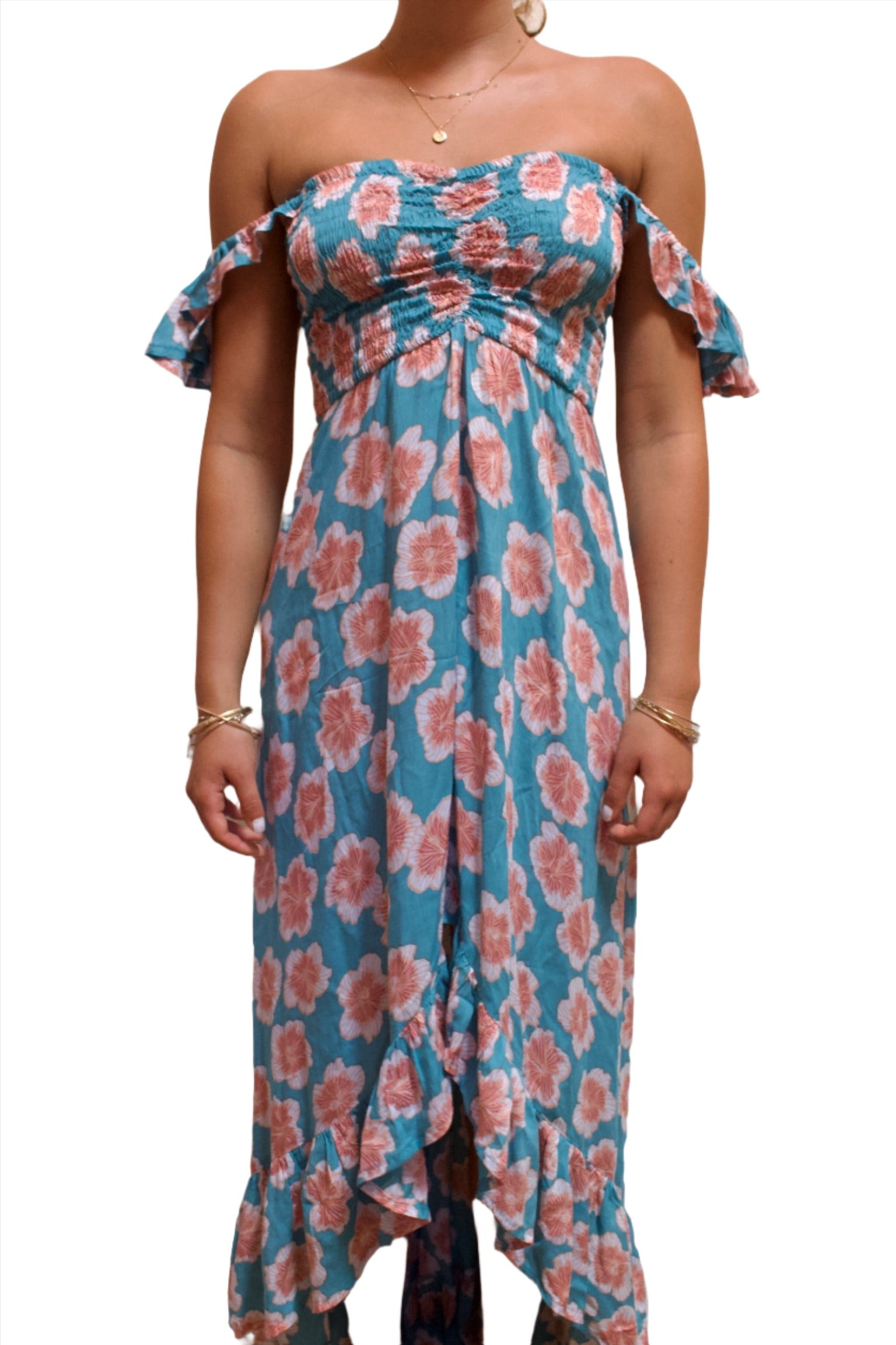 Ruffled Sleeve Floral Print Maxi Dress