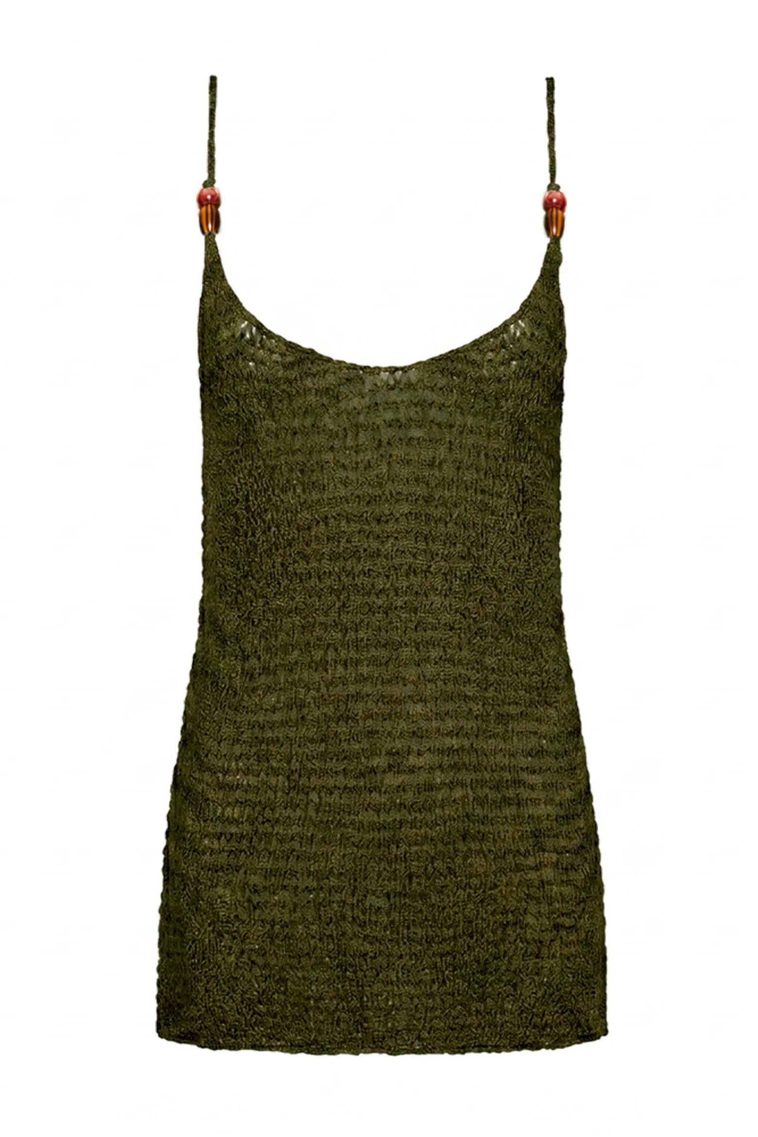 Beaded knit mini dress in dark green