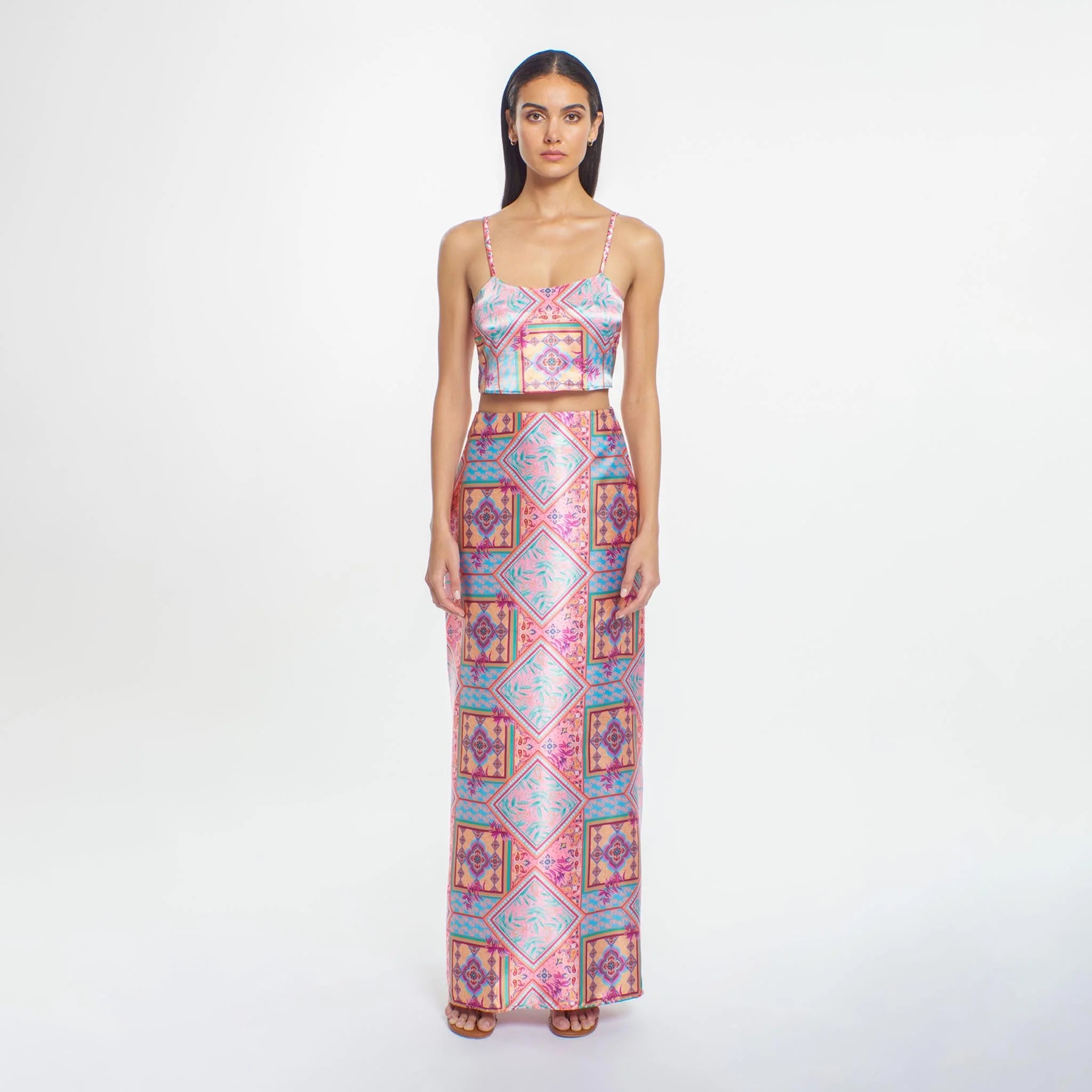 Bright Colorful Print Maxi Skirt