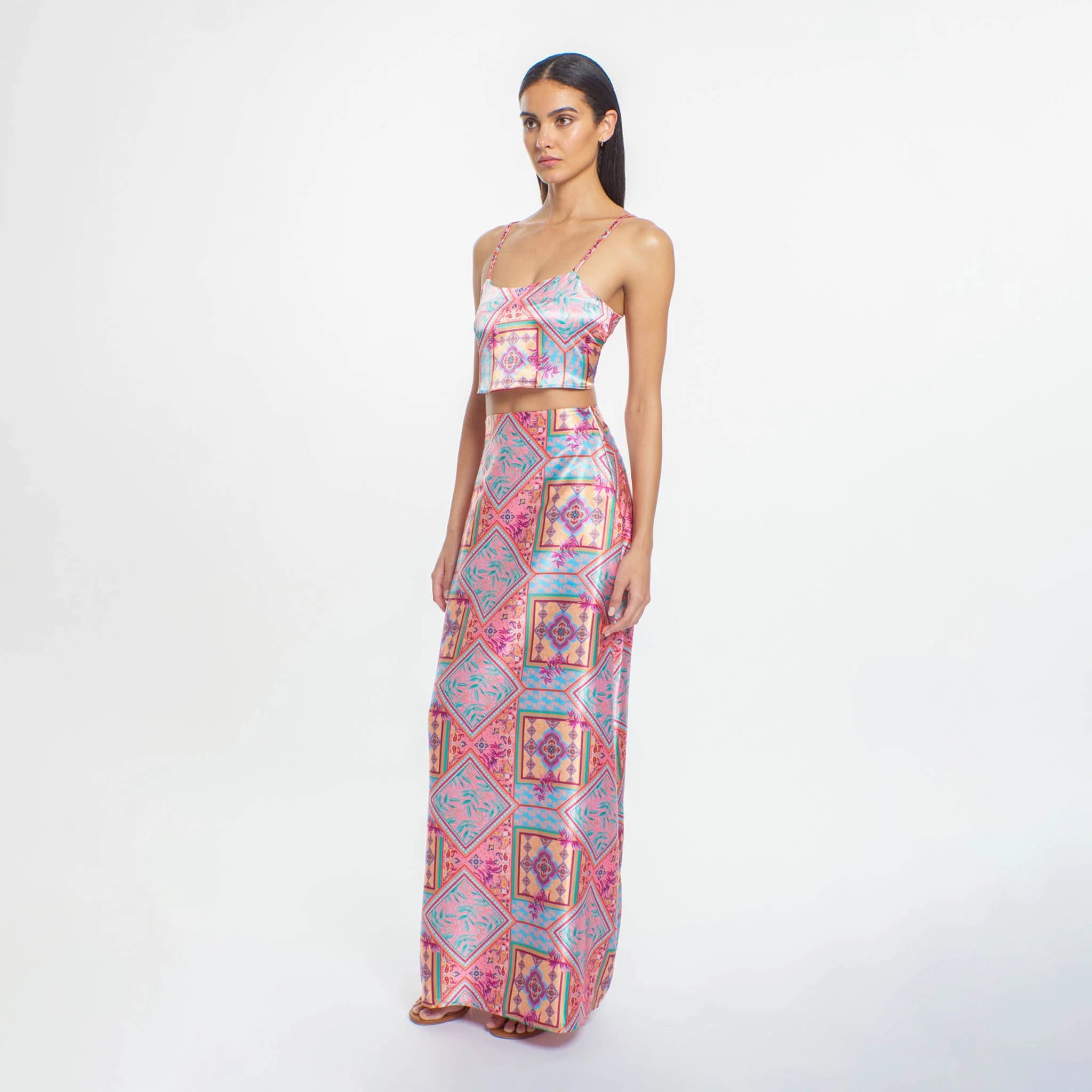 Bright Colorful Print Maxi Skirt