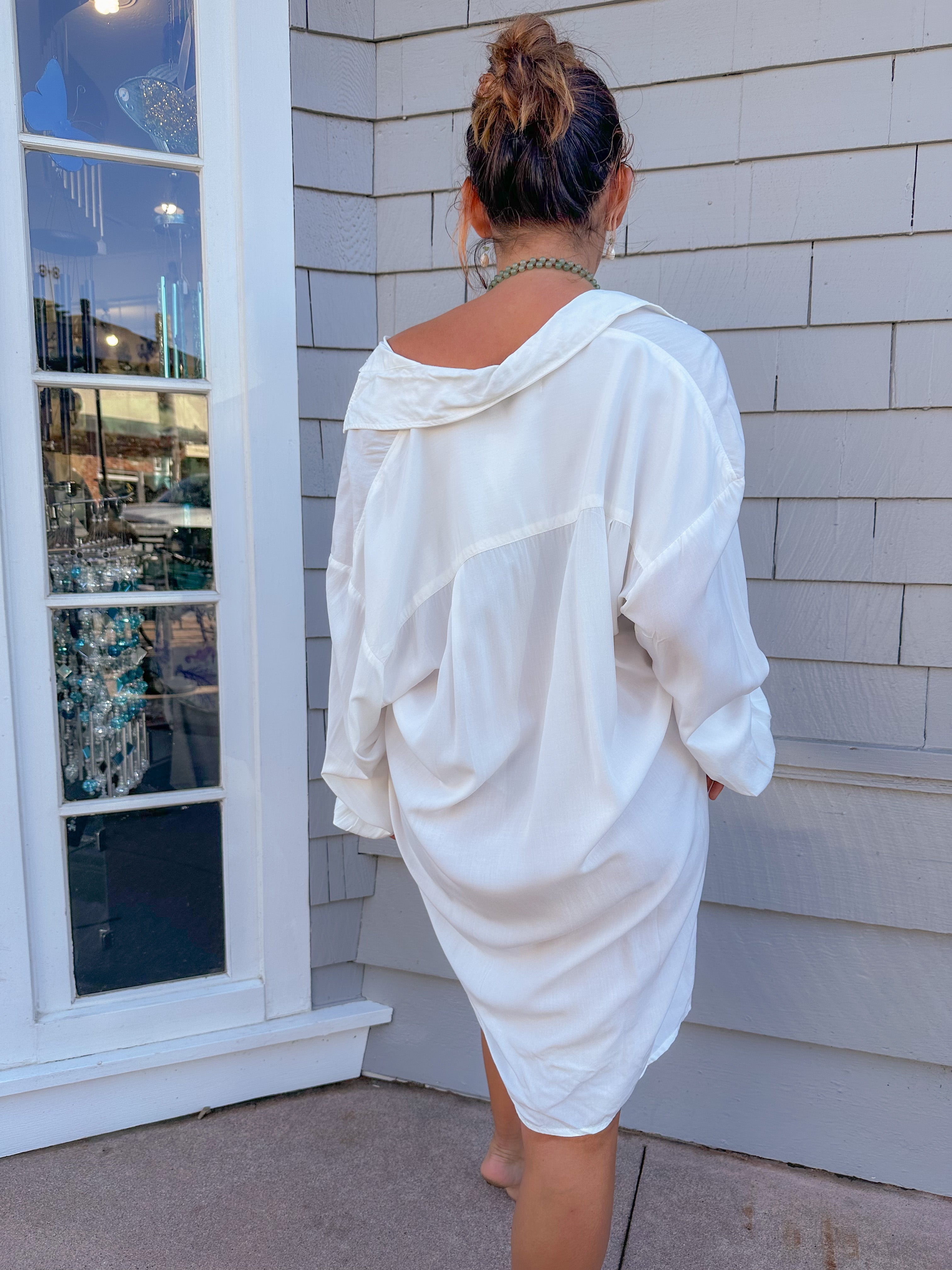 white button down shirt dress