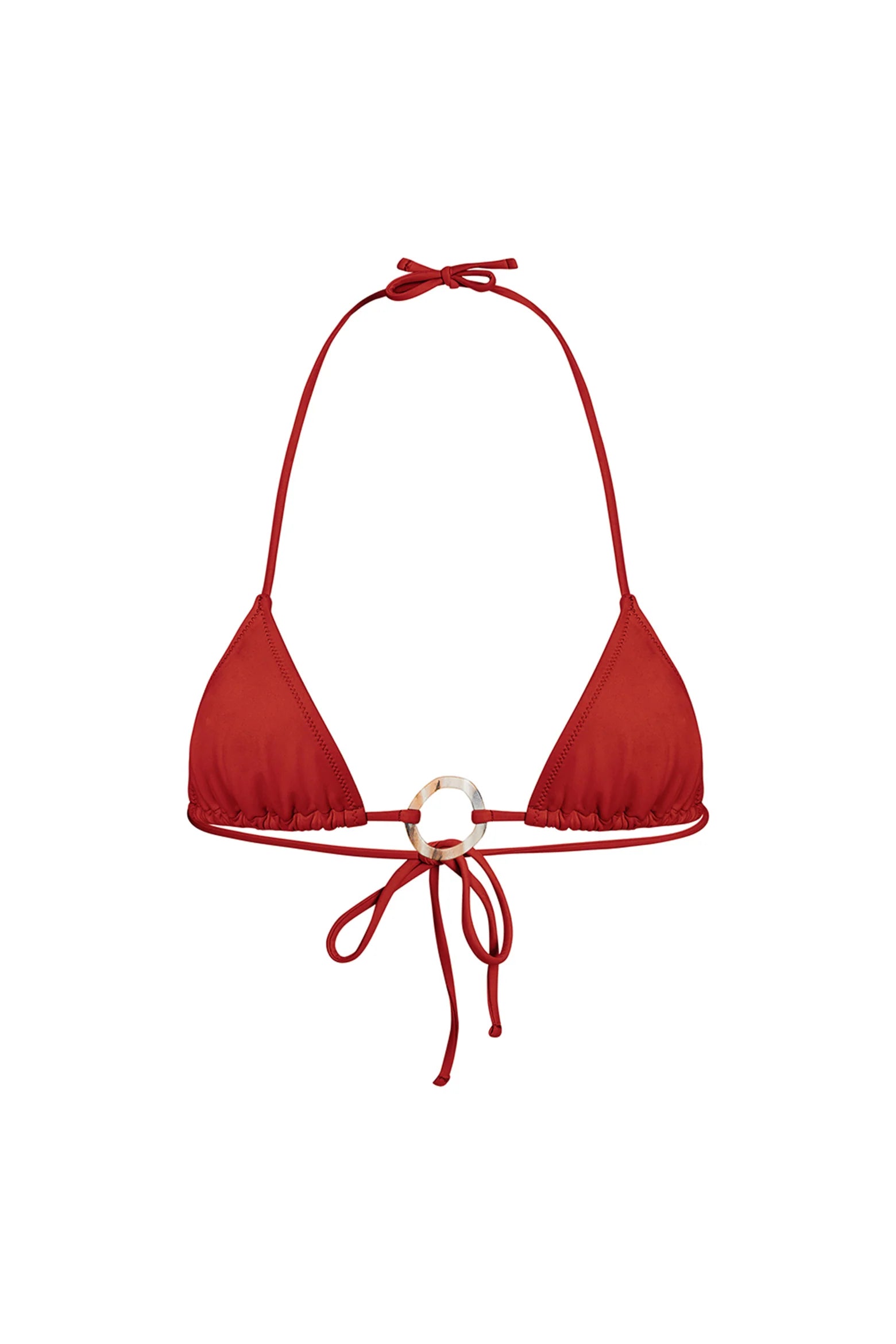 Adjustable triangle top with a decorative ring in Clay peach fabric