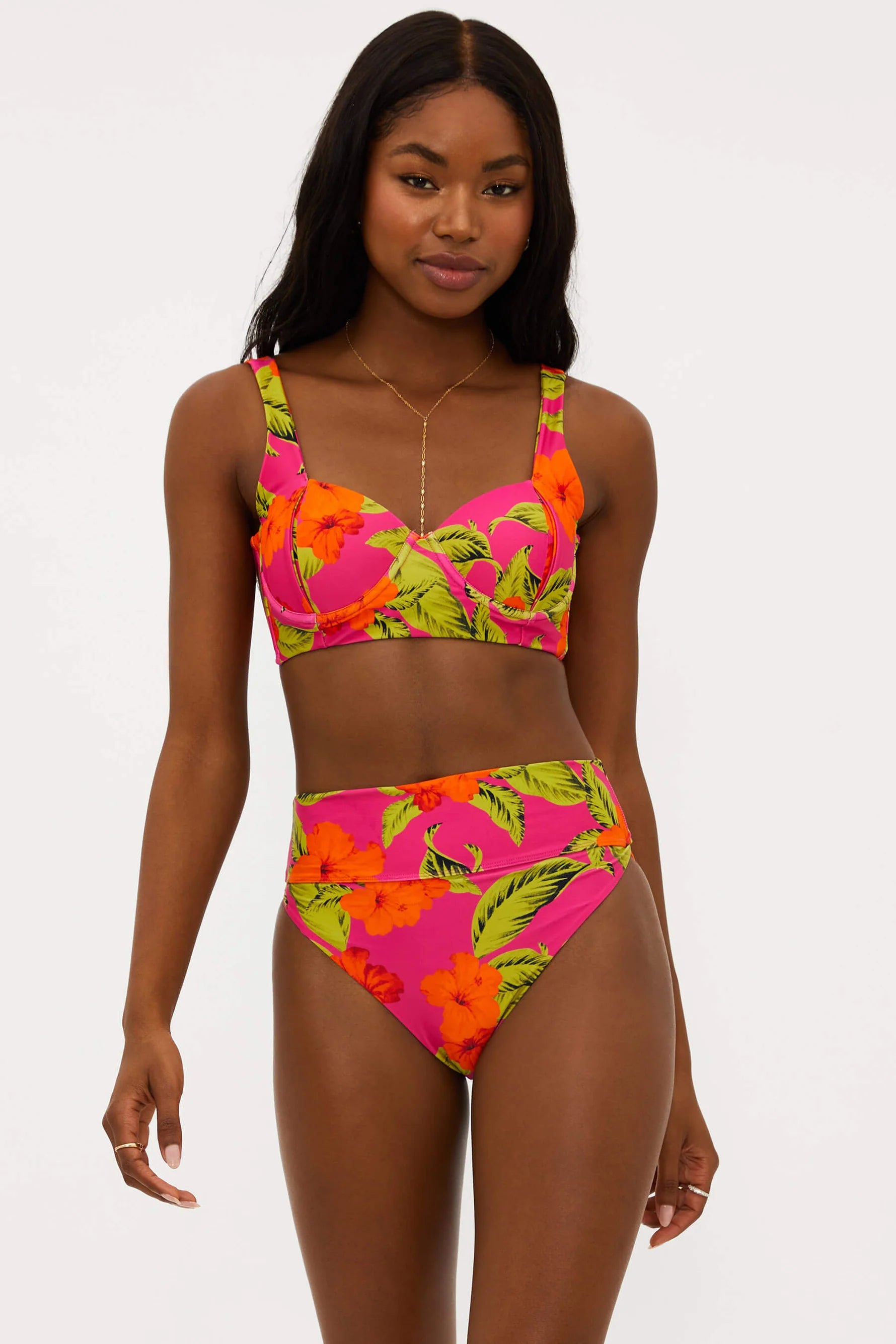 Bright Hibiscus Print High Waist Bottom
