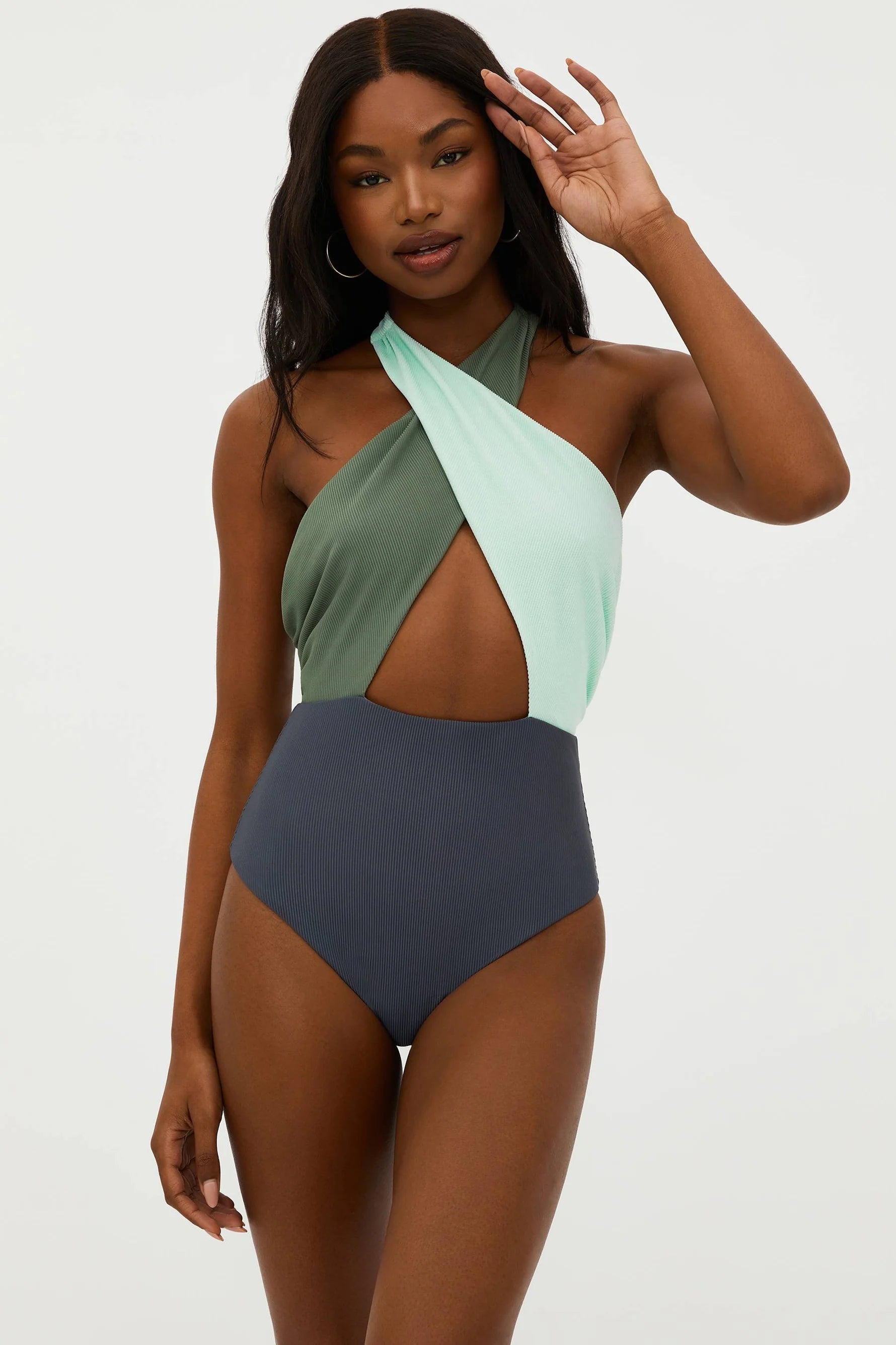 Ribbed Cutout Halter One Piece