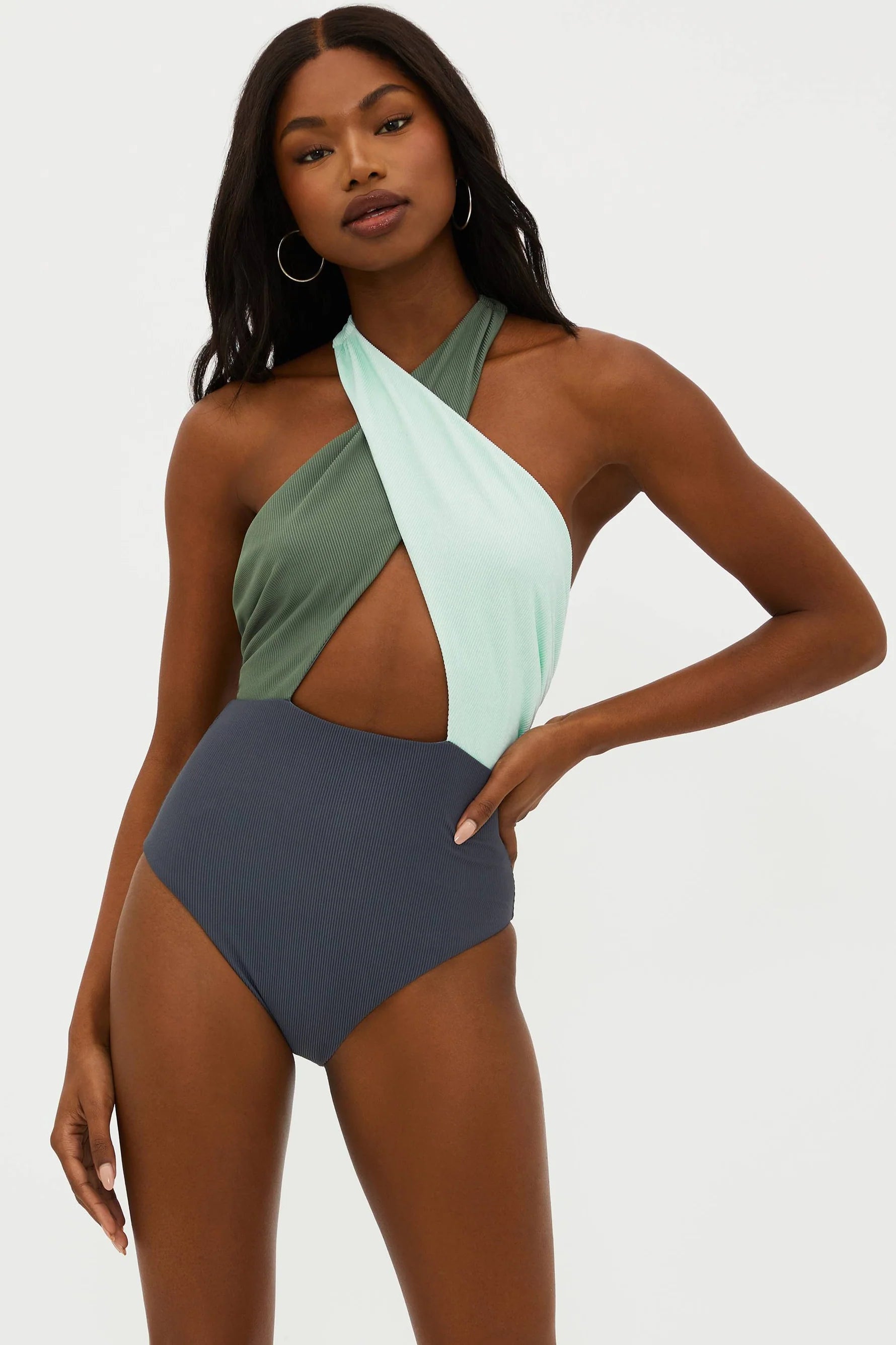 Ribbed Cutout Halter One Piece