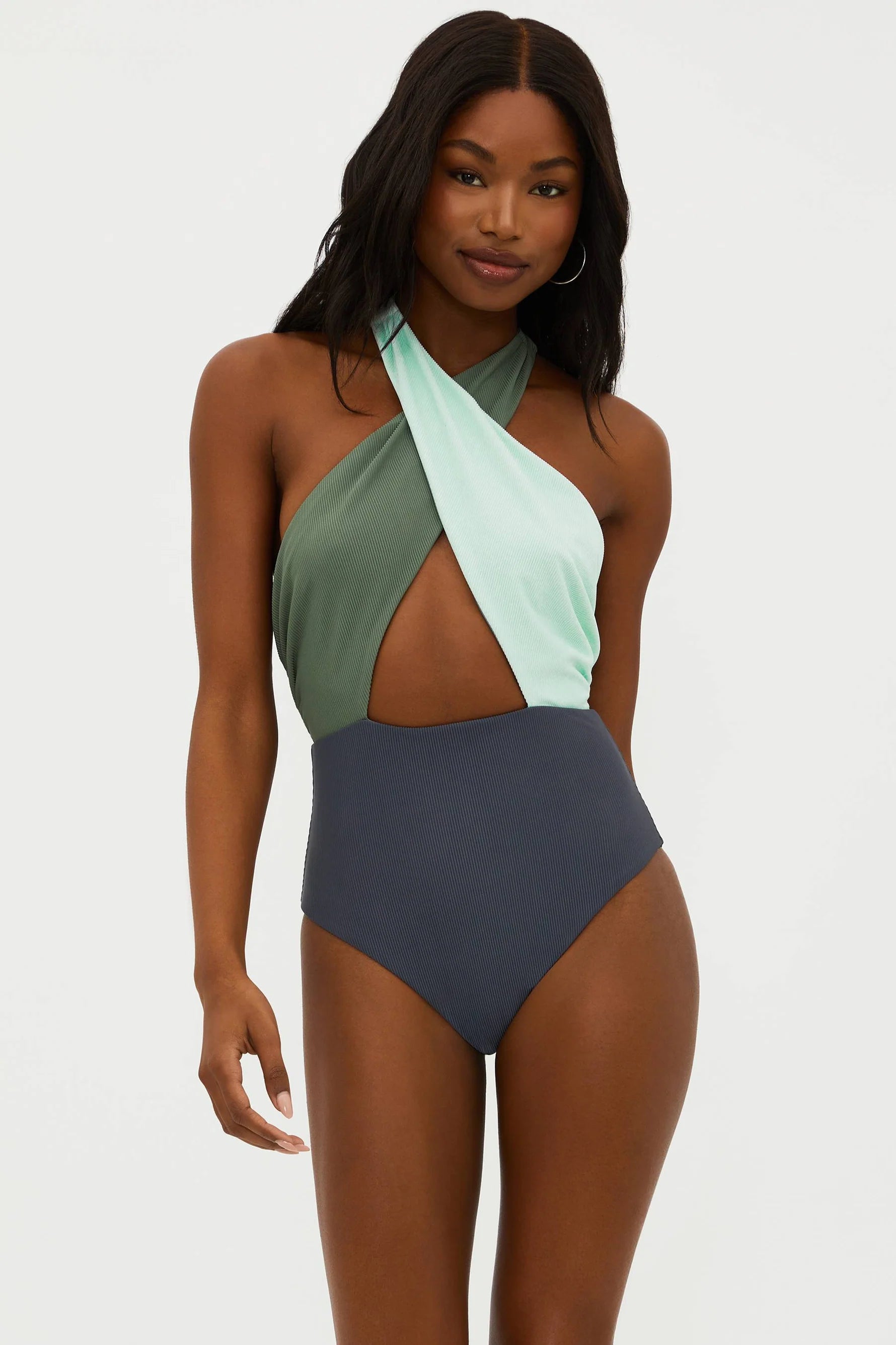 Ribbed Cutout Halter One Piece
