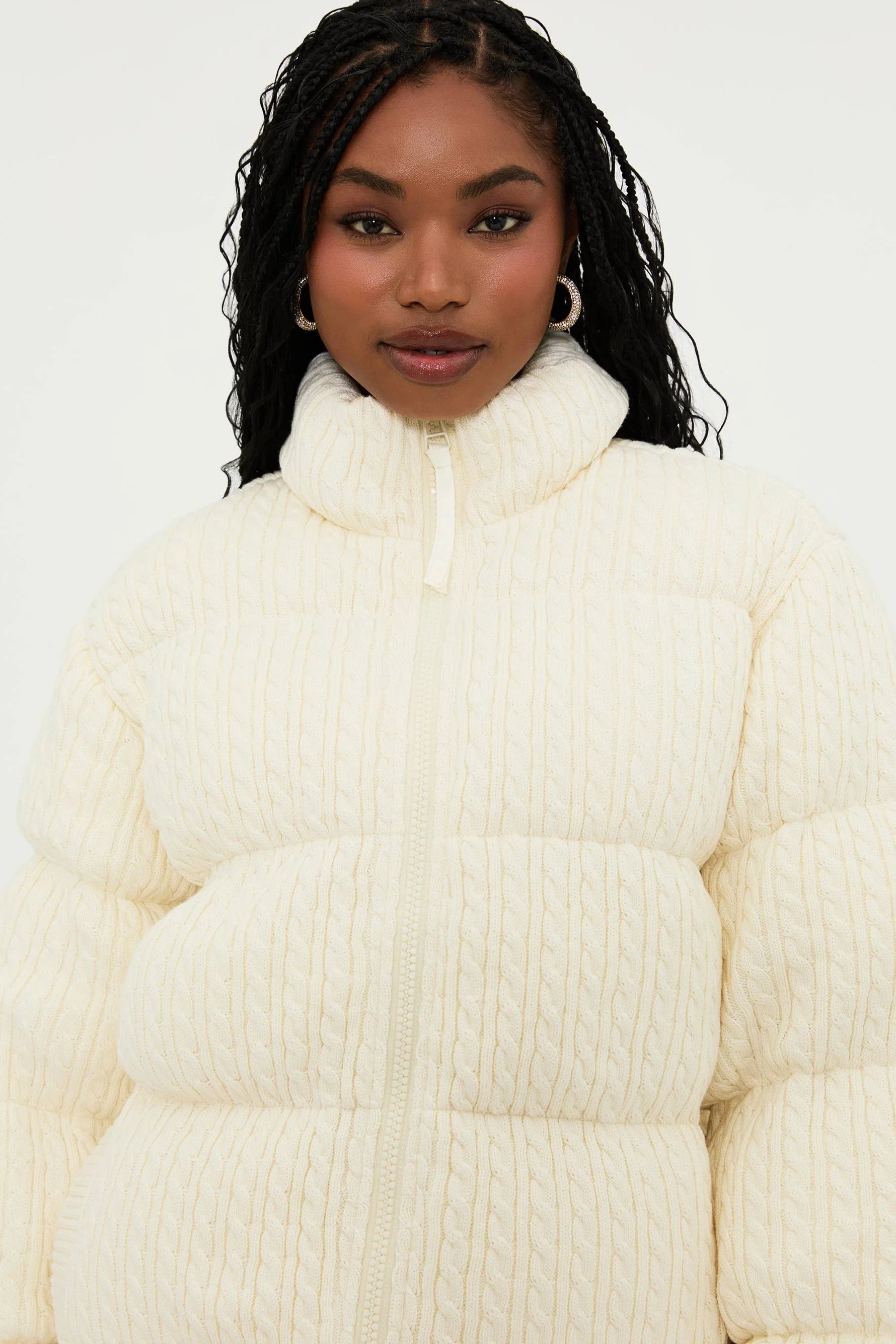 Textured cotton puffer jacket in white