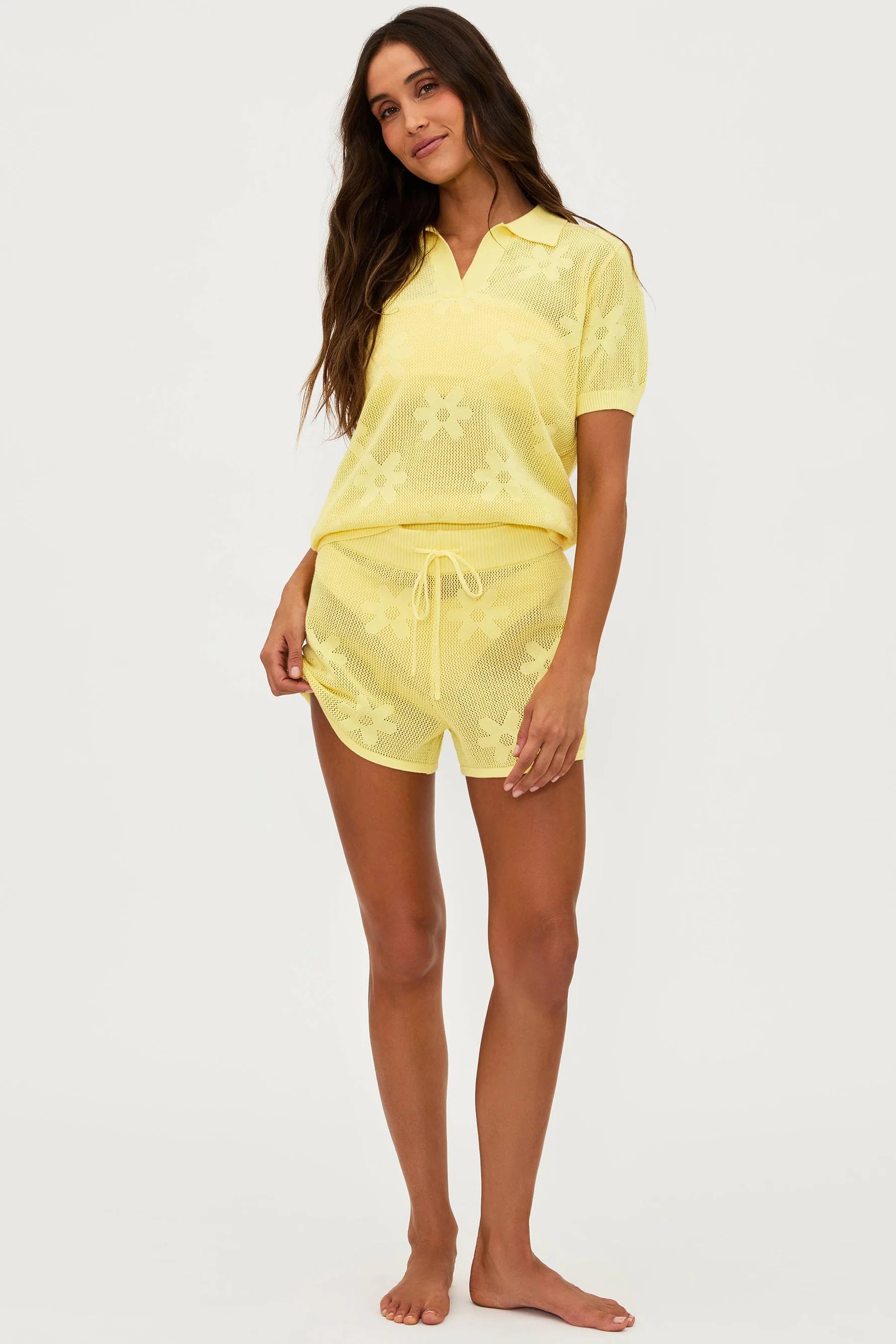 Cotton drawstring shorts in yellow