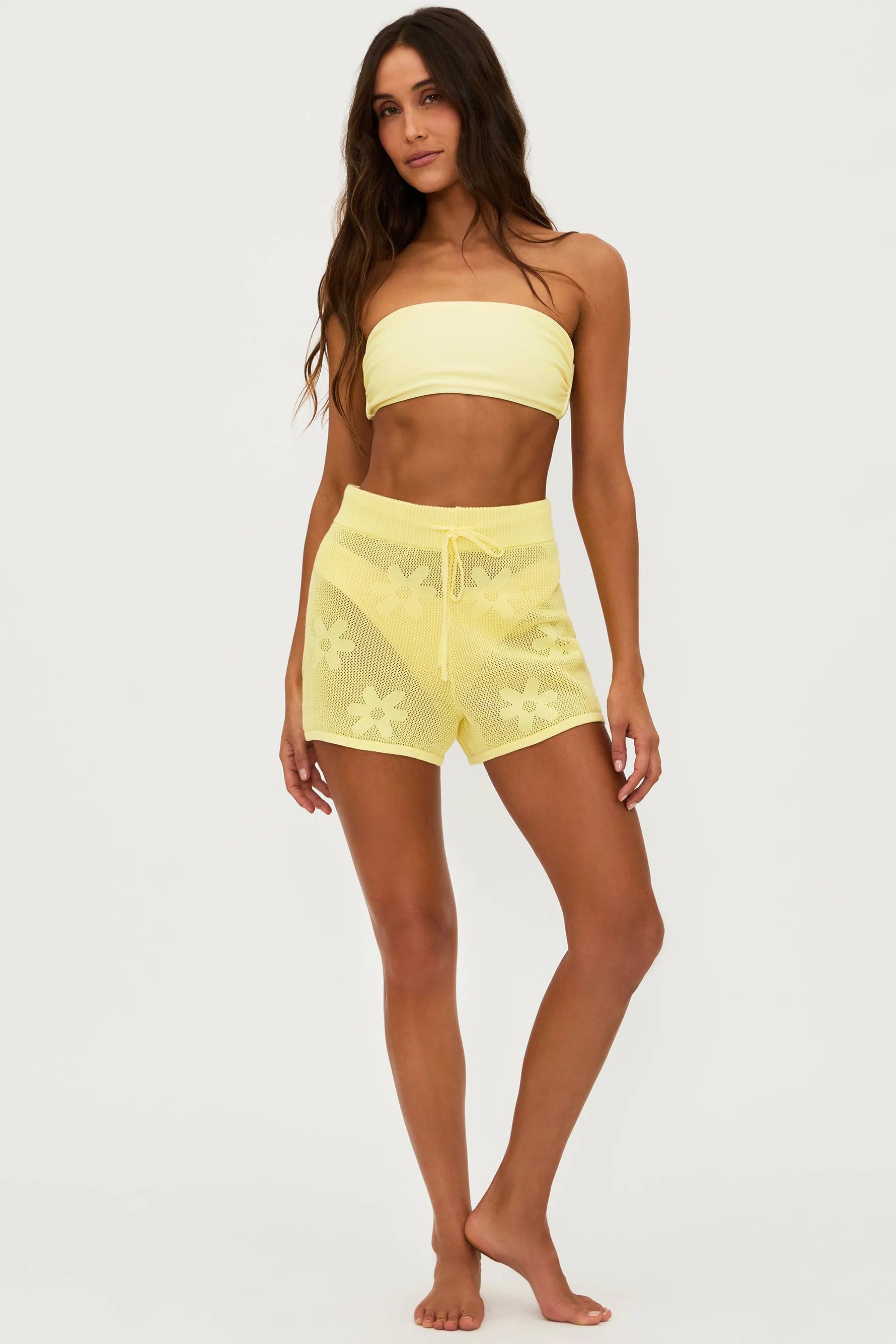 Cotton drawstring shorts in yellow