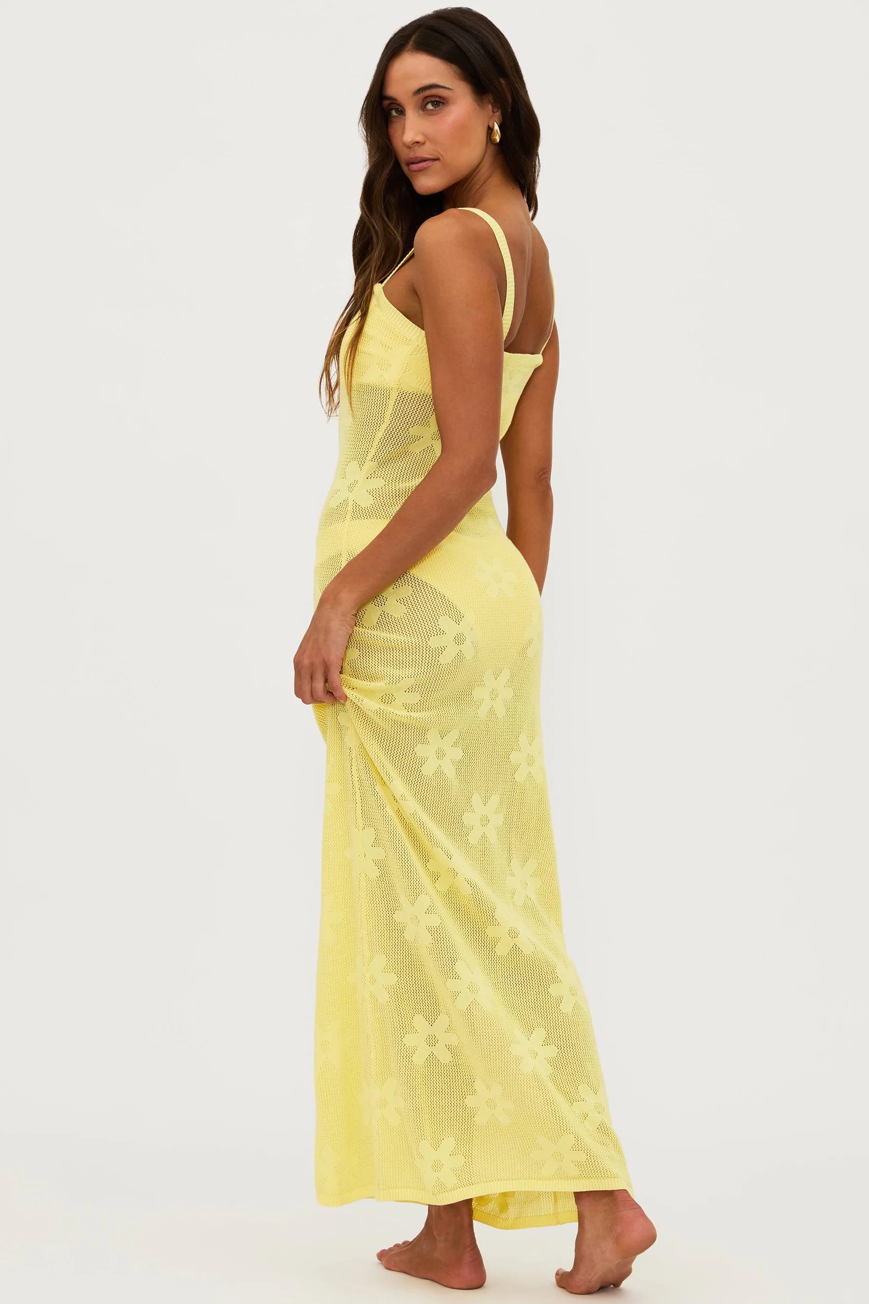 Sheer floral pattern coverup dress in yellow