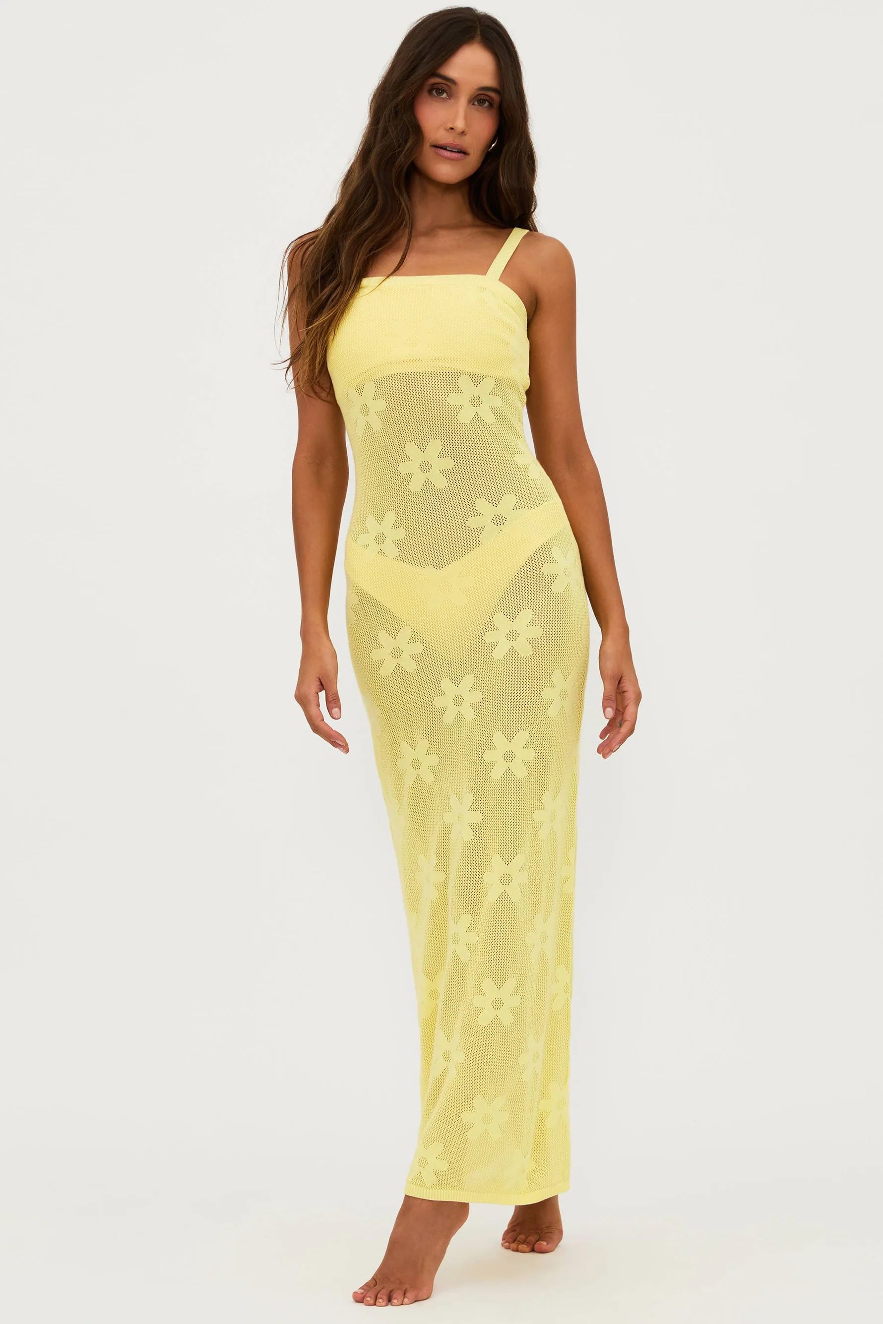 Sheer floral pattern coverup dress in yellow