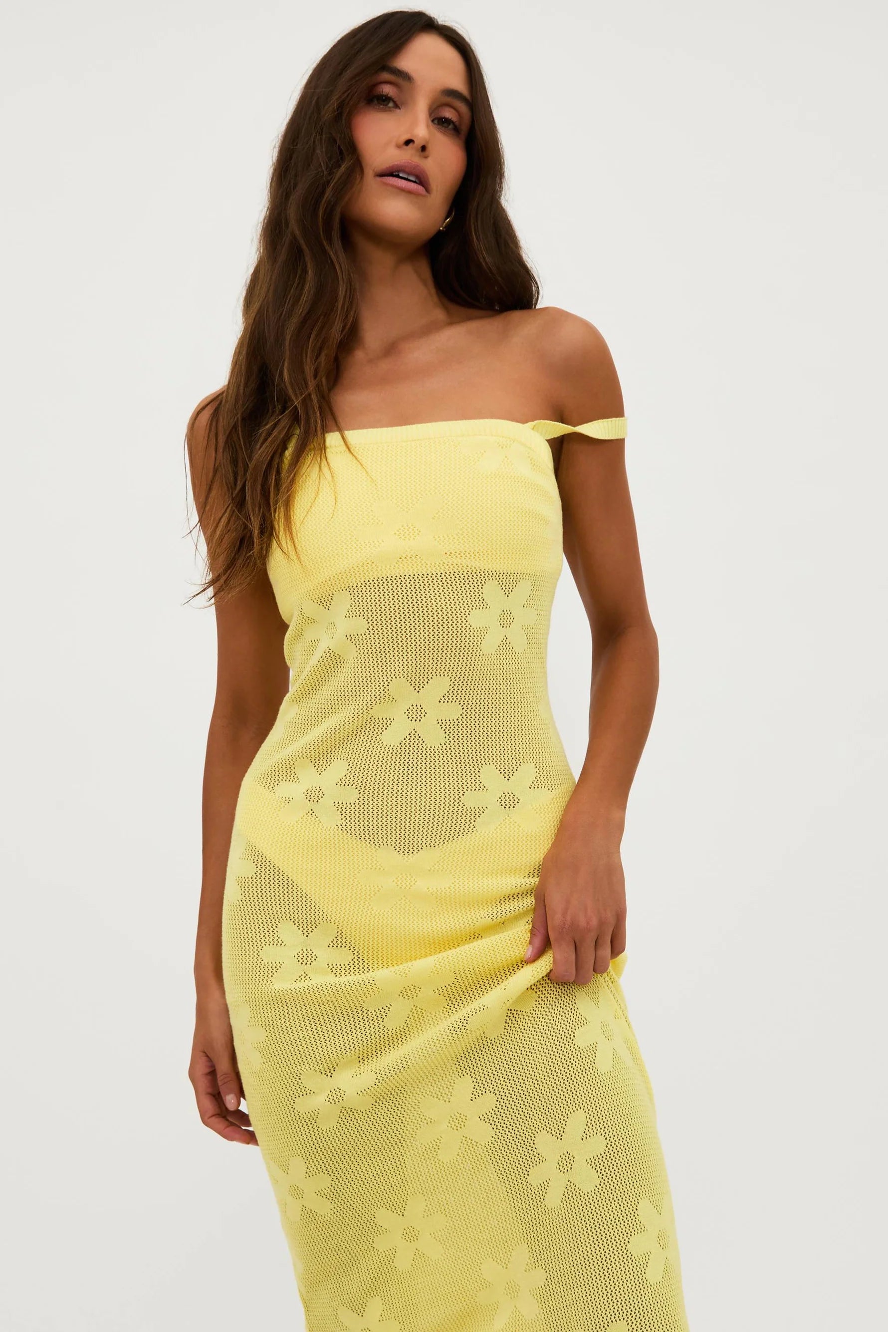 Sheer floral pattern coverup dress in yellow