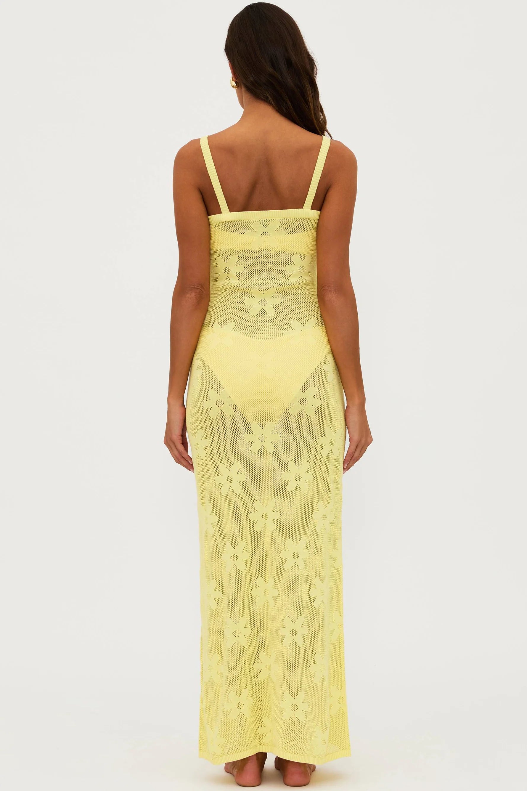 Sheer floral pattern coverup dress in yellow