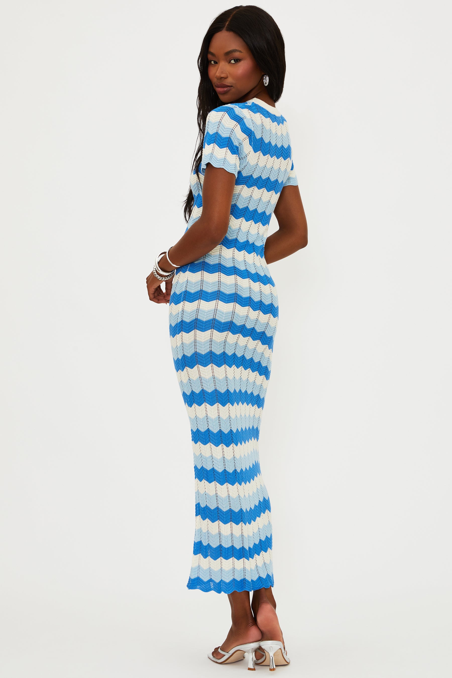 Blue and White wavy striped dress