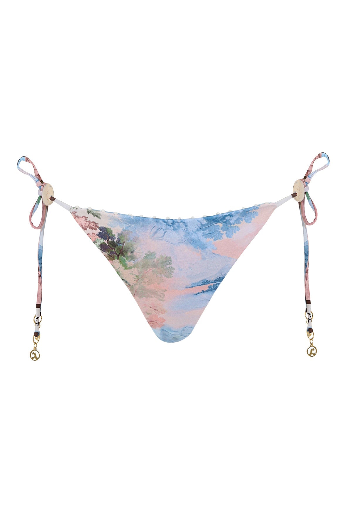 Beaded tie side bikini bottom in colorful print