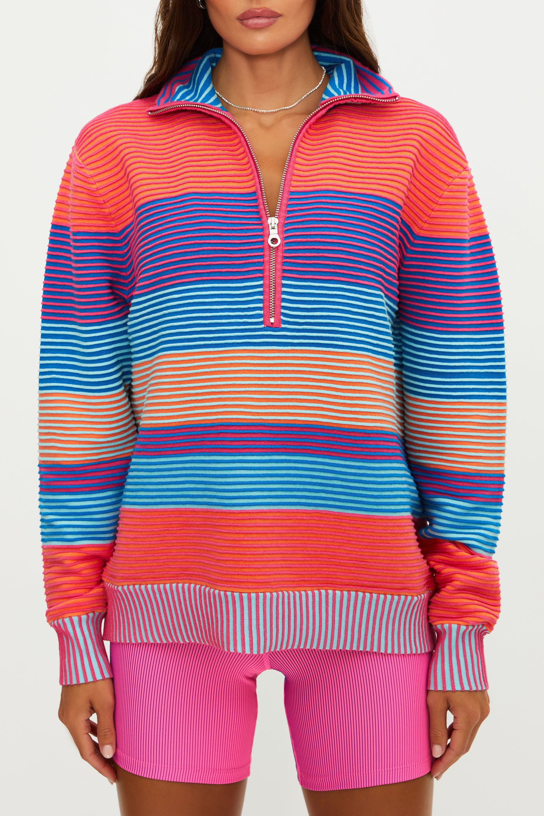 Striped Colorful Quarter Zip Sweater