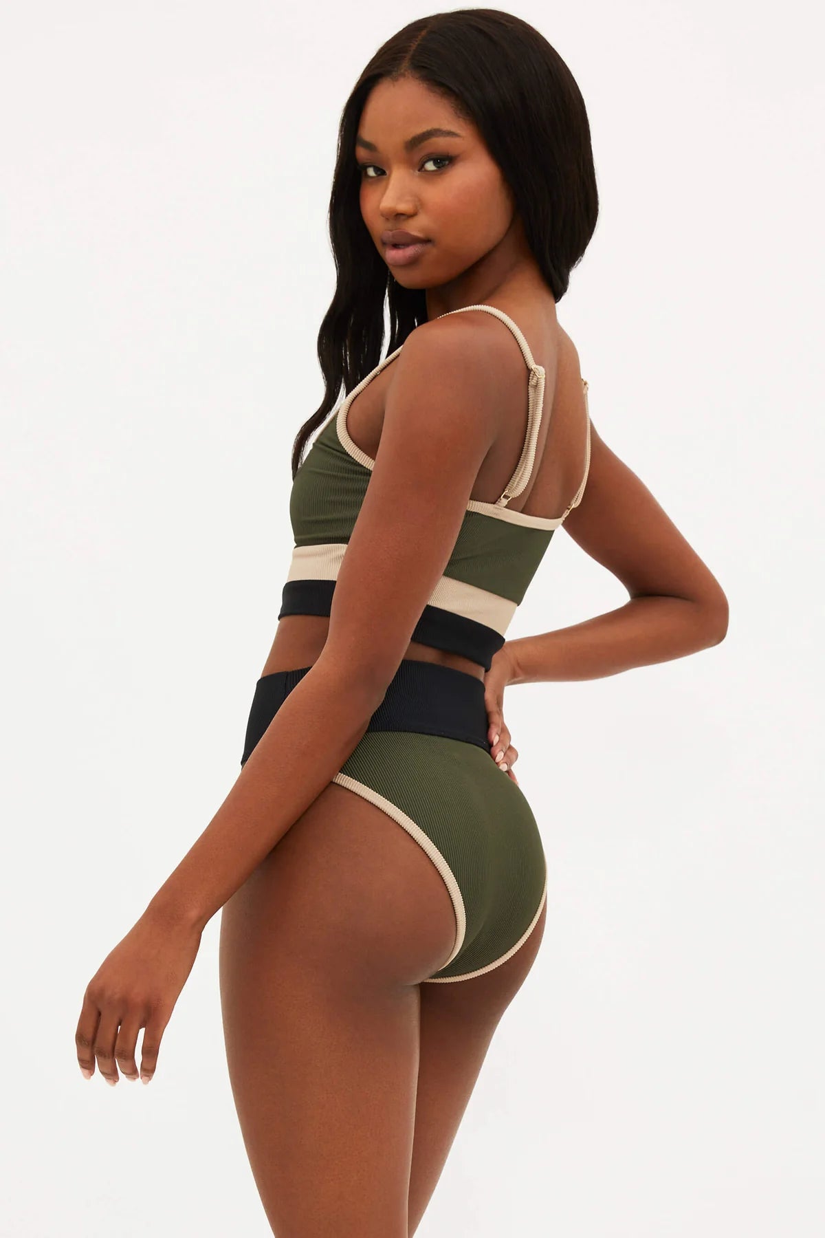 High Waist Ribbed Color Block Bottom
