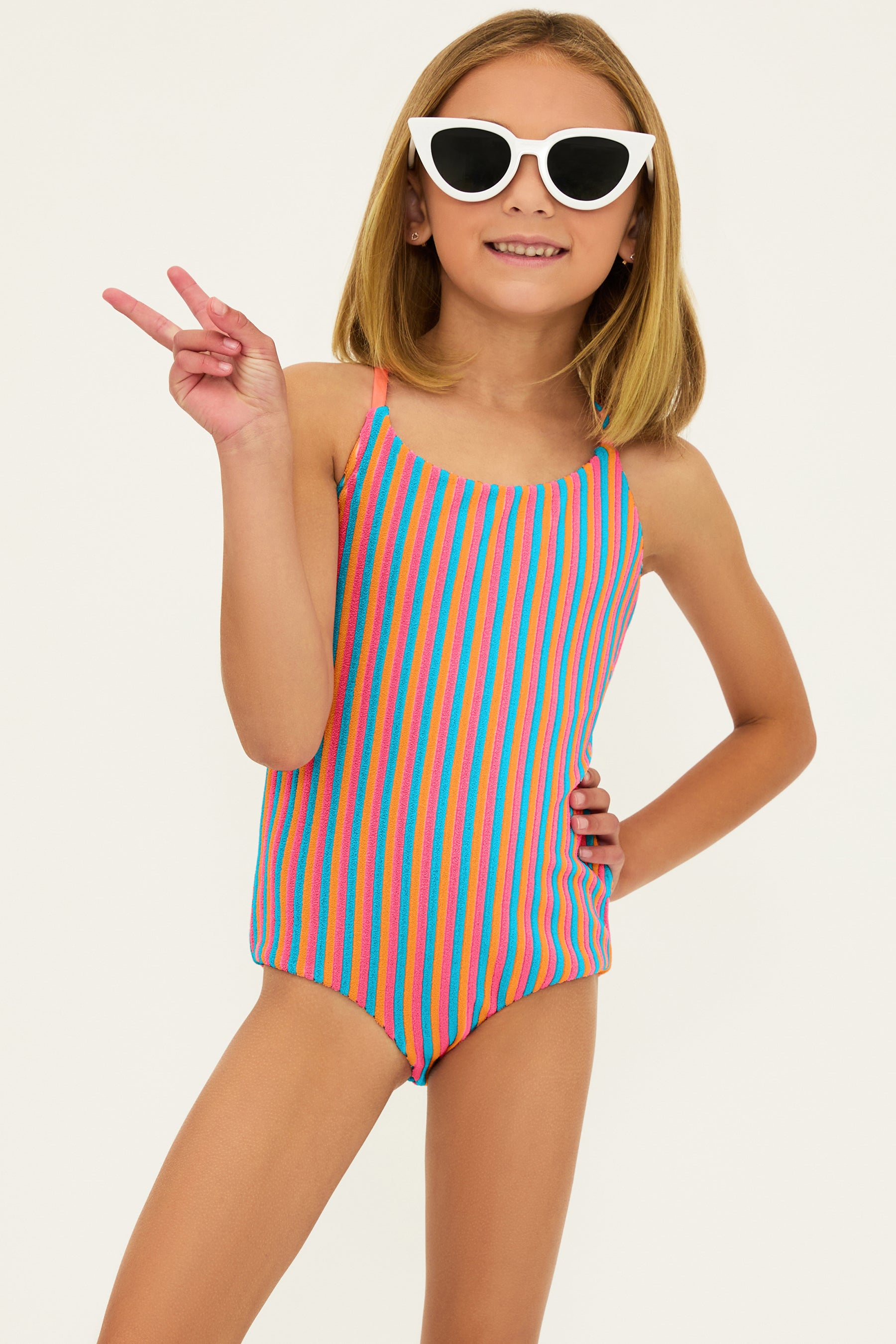 Girls' striped terry cloth one piece