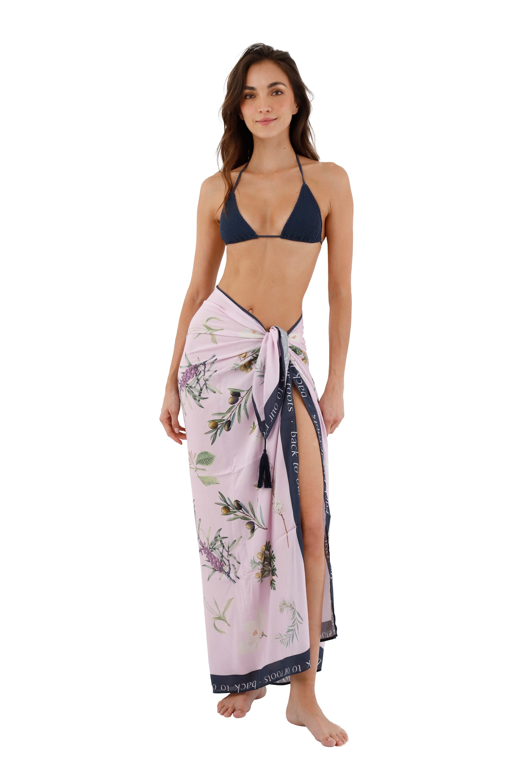 Long printed sarong with tassels