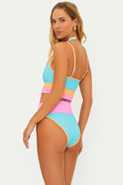 Bright multicolor bottom with a high waist fit and ribbed fabric