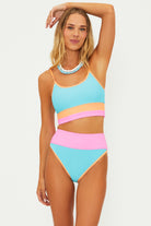 Bright multicolor bottom with a high waist fit and ribbed fabric