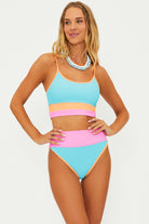 Bright multicolor bottom with a high waist fit and ribbed fabric