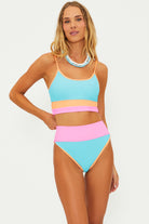 Bright multicolor bottom with a high waist fit and ribbed fabric