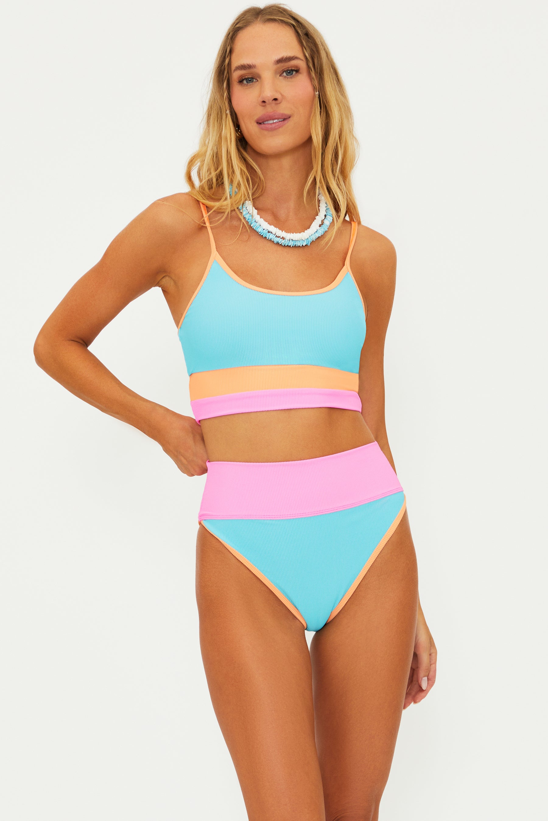 Bright multicolor bottom with a high waist fit and ribbed fabric
