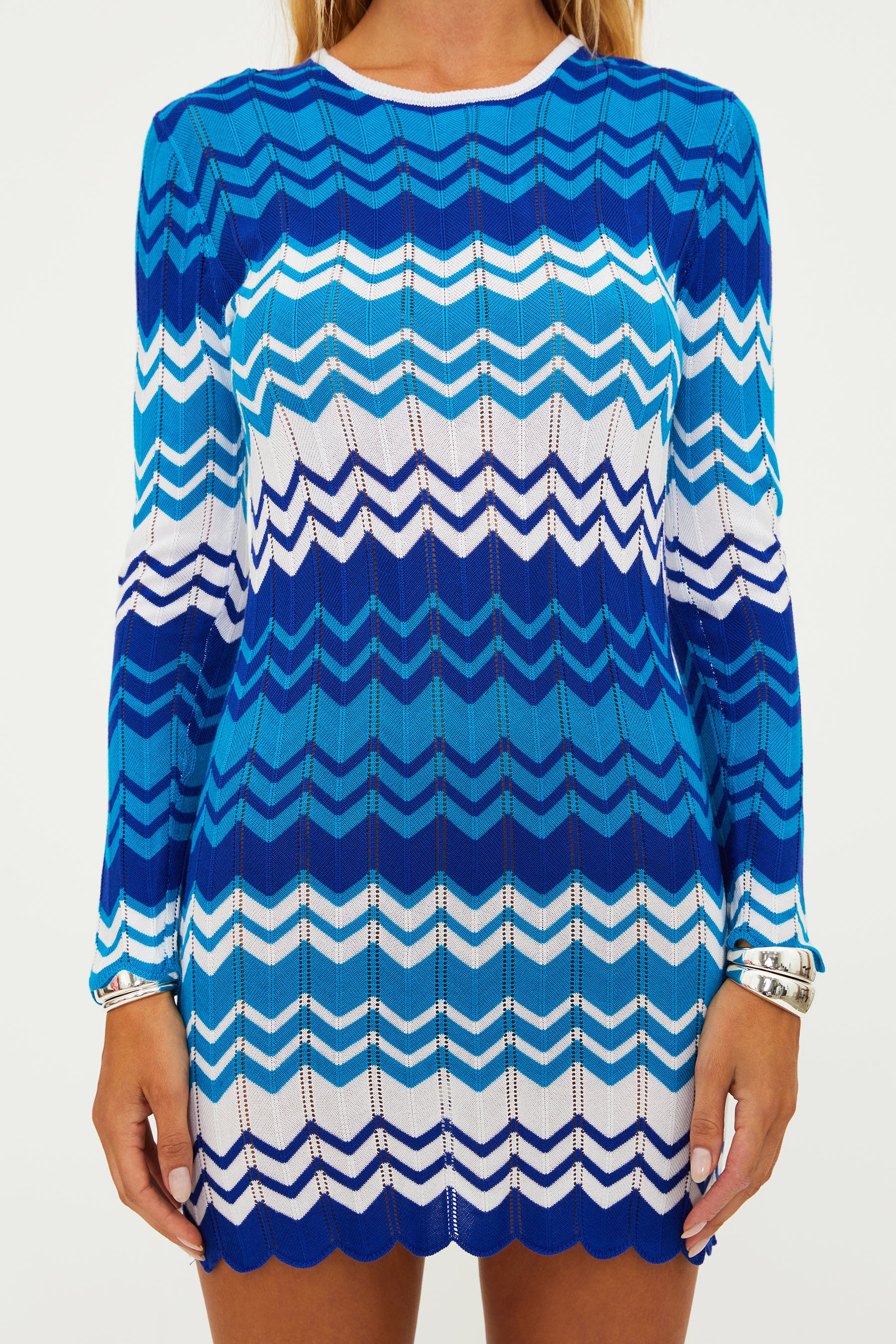 Long sleeve knit mini dress in wavy stripe print