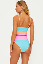 Bright multicolor bottom with a high waist fit and ribbed fabric