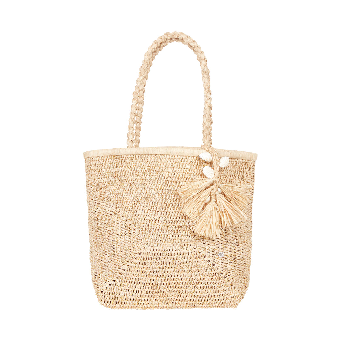 Crochet Raffia and Metallic Thread Tote with Shell Tassel
