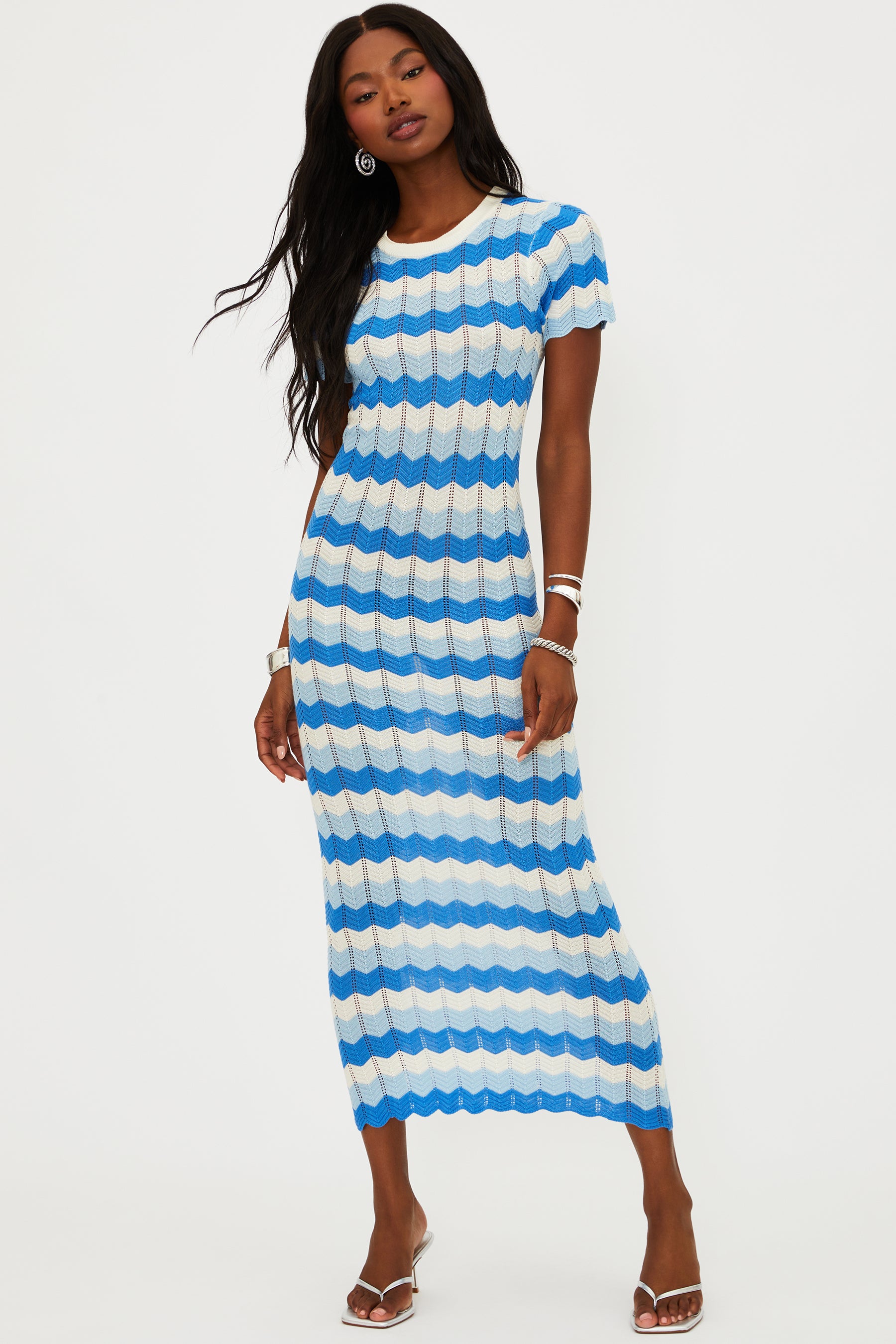 Blue and White wavy striped dress