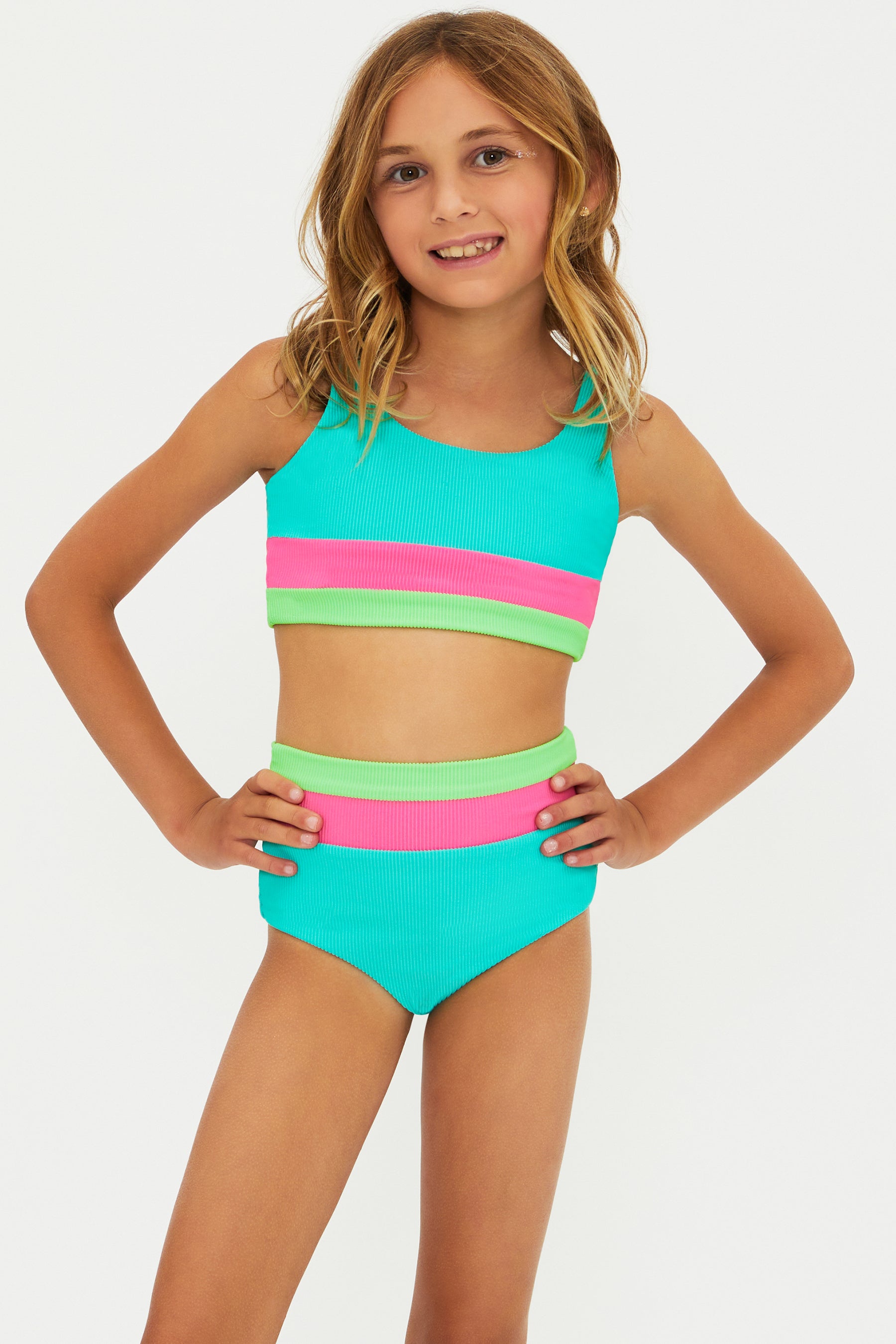 Ribbed girls bikini set in multicolor
